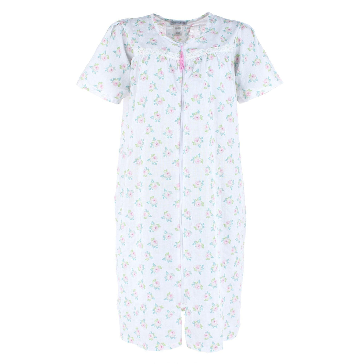Elegant Emily Women's Smocked Spring Floral Duster Gown - White