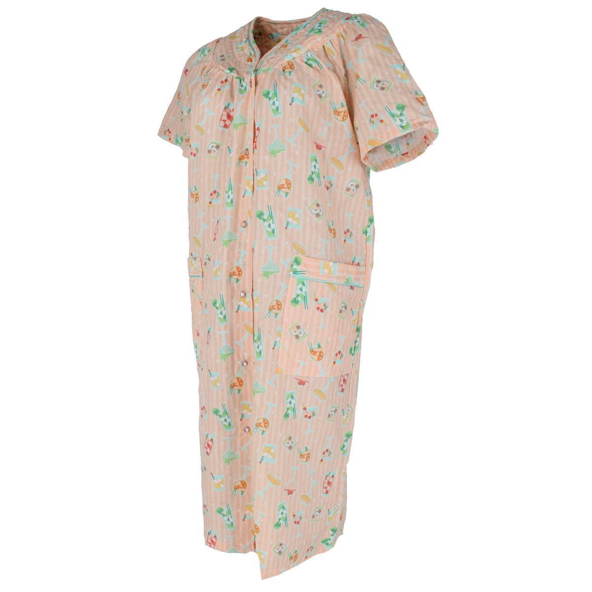 Elegant Emily Women's Woven Seeksucker Patterned Duster Gown - Orange