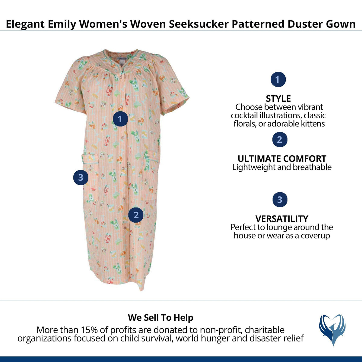 Elegant Emily Women's Woven Seeksucker Patterned Duster Gown - Orange