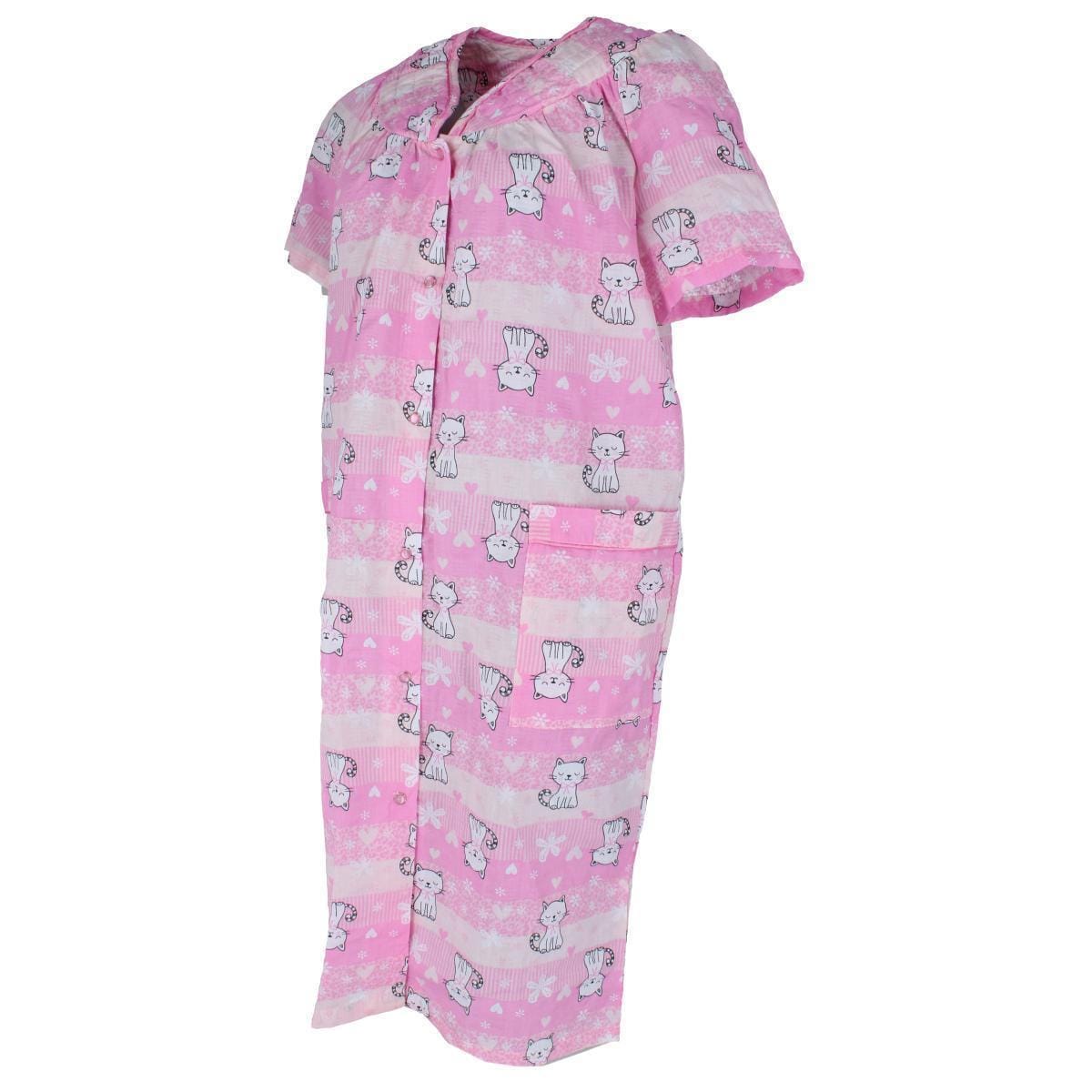Elegant Emily Women's Woven Seeksucker Patterned Duster Gown - Pink