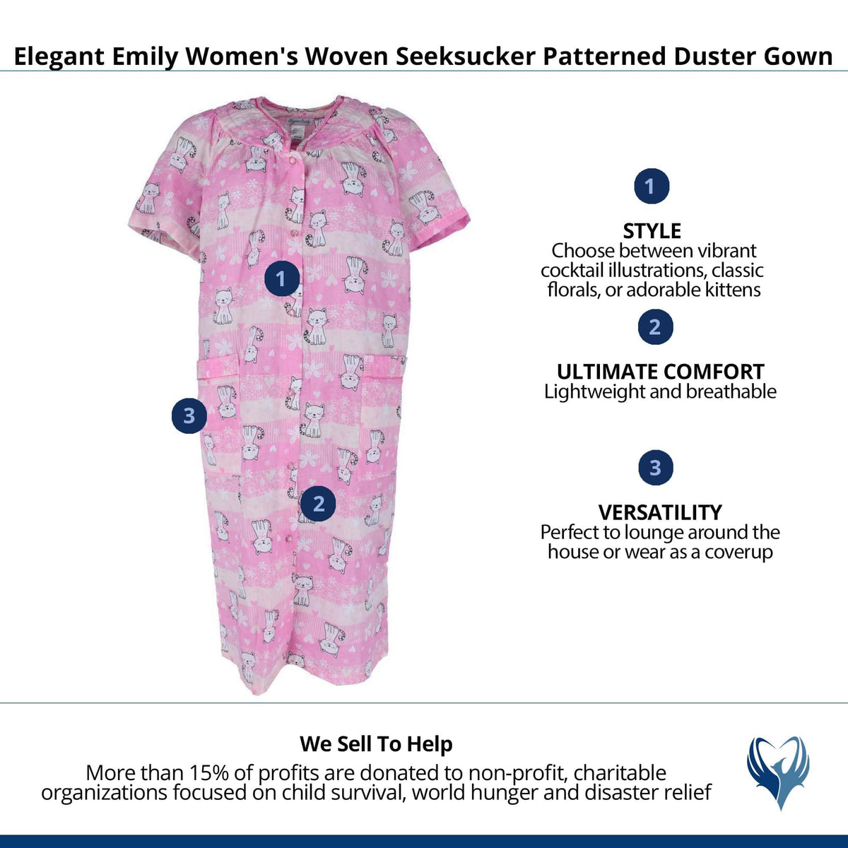 Elegant Emily Women's Woven Seeksucker Patterned Duster Gown - Pink