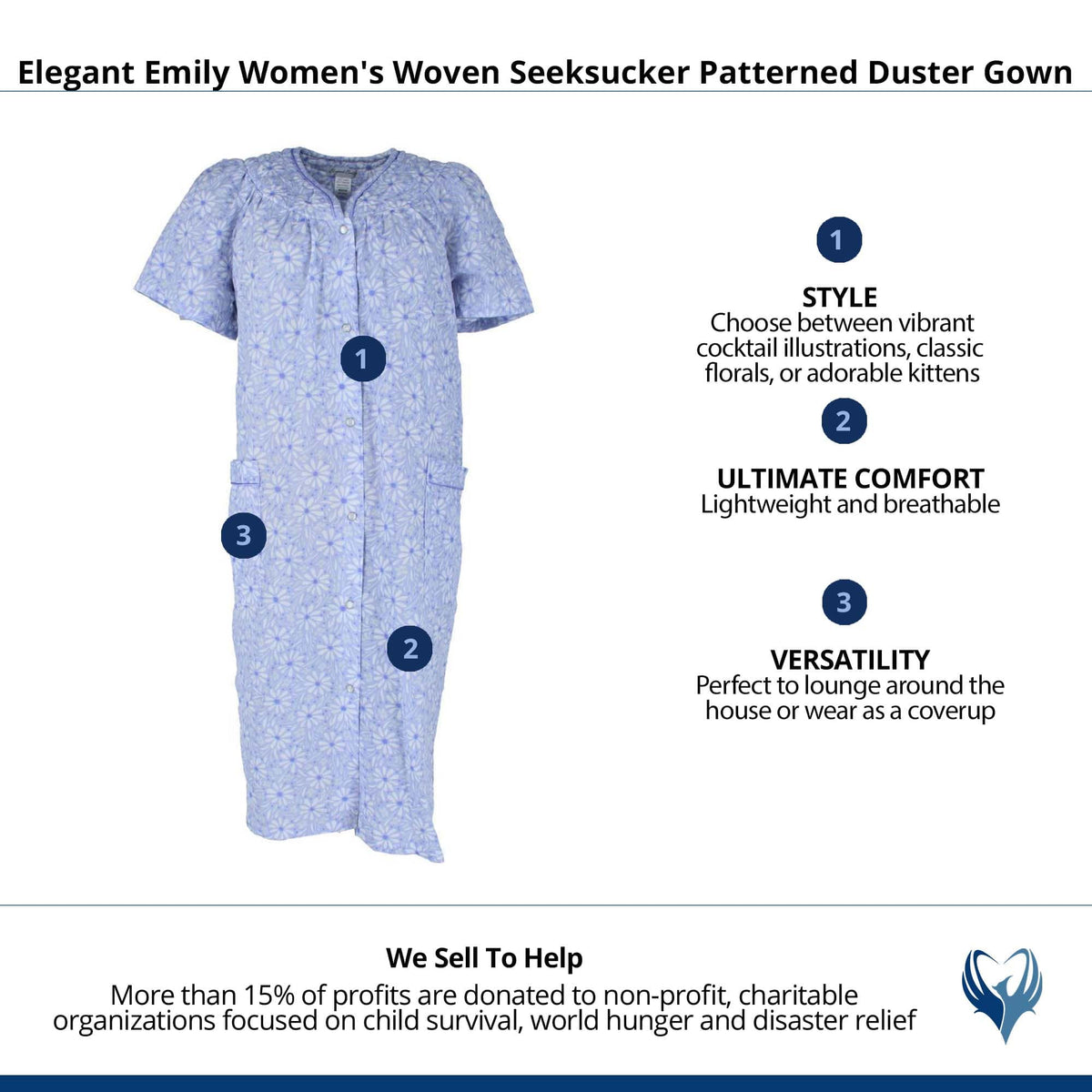 Elegant Emily Women's Woven Seeksucker Patterned Duster Gown - Purple