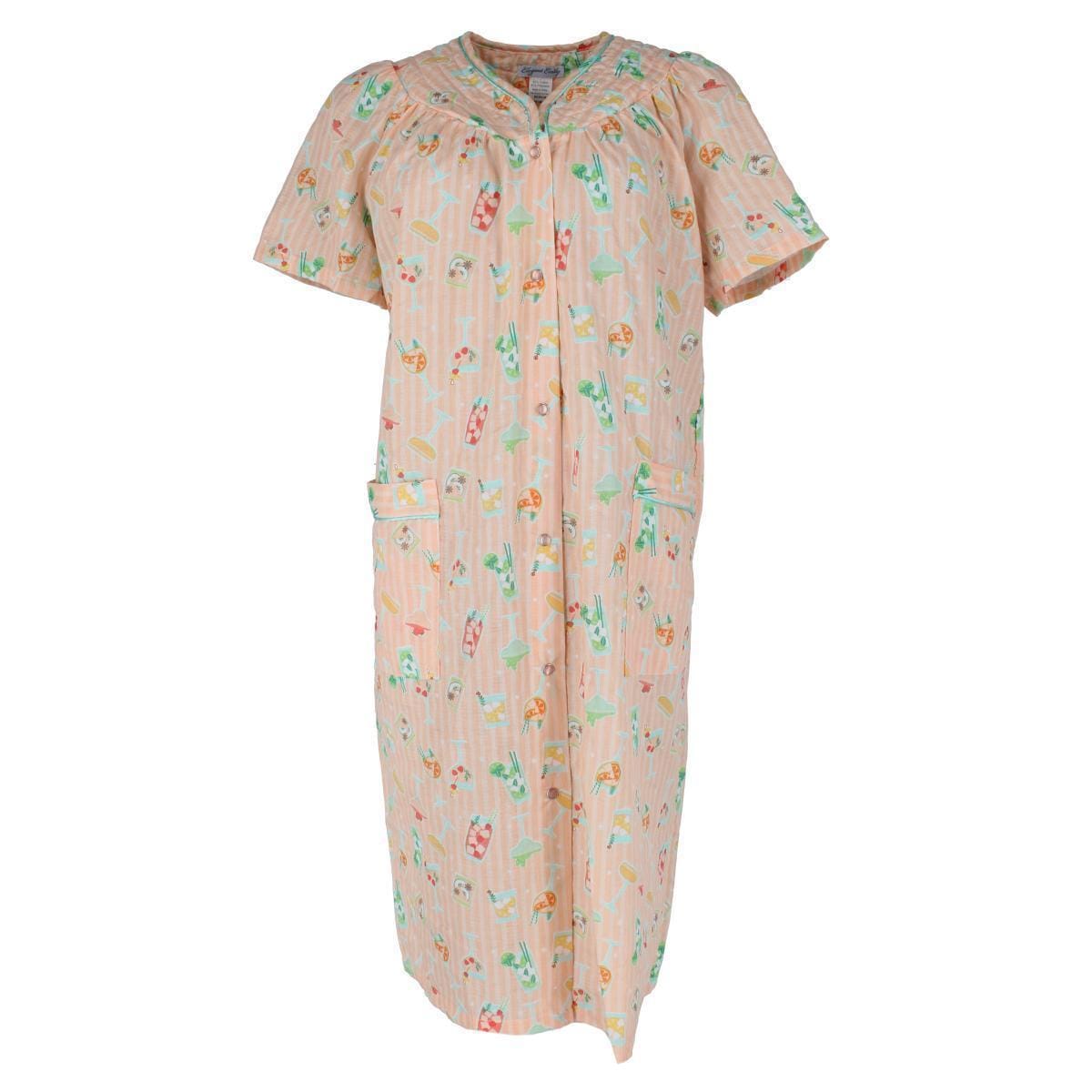 Elegant Emily Women's Woven Seeksucker Patterned Duster Gown - Women's Woven Seeksucker Patterned Duster Gown