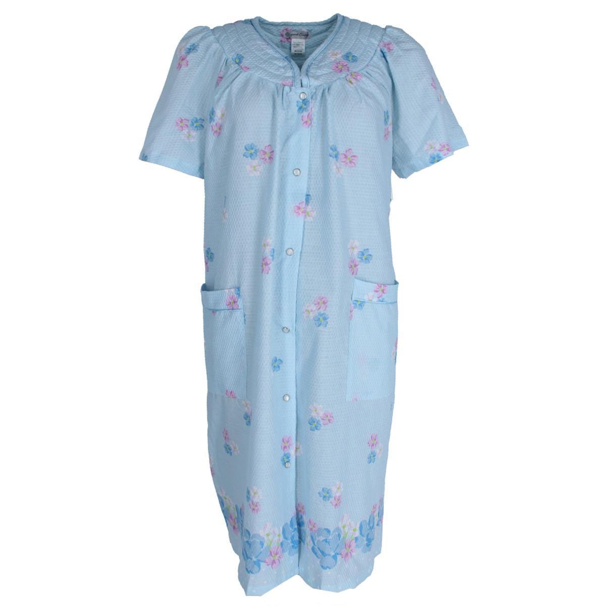 Elegant Emily Women's Floral Woven Seersucker Duster Gown - Light Blue