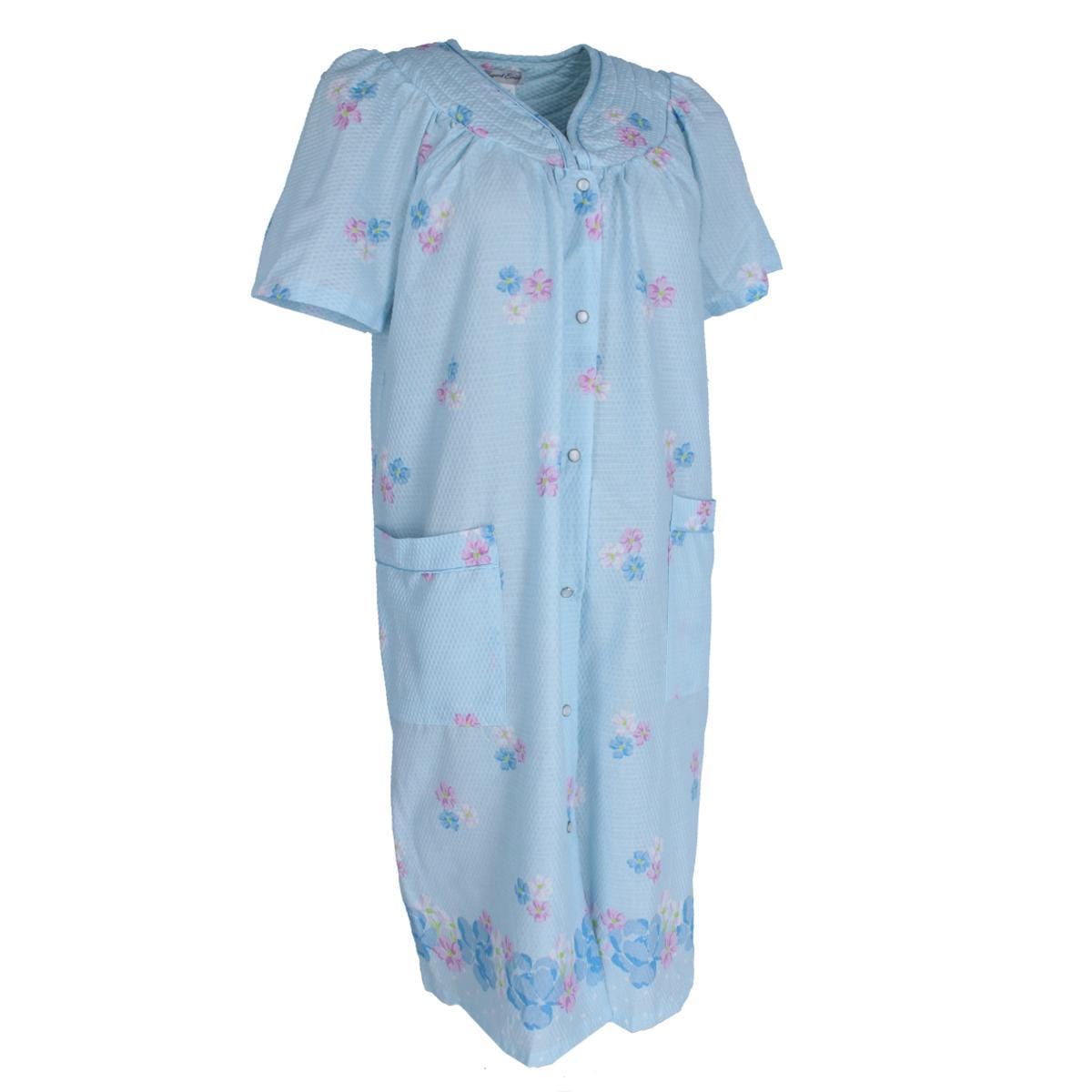 Elegant Emily Women's Floral Woven Seersucker Duster Gown - Light Blue