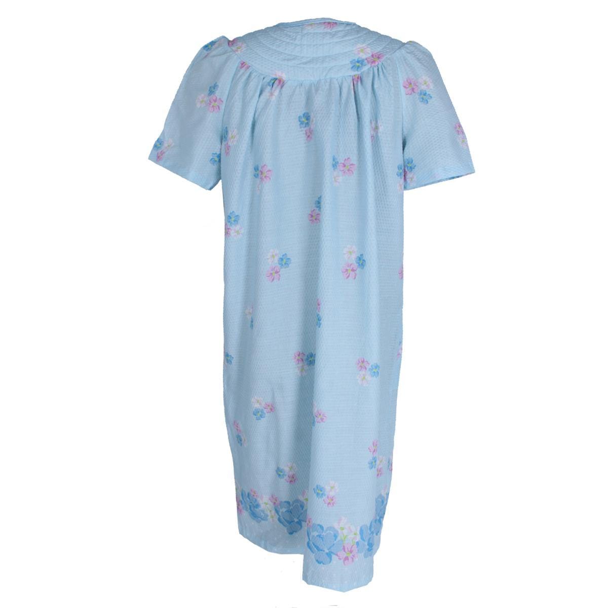Elegant Emily Women's Floral Woven Seersucker Duster Gown - Light Blue