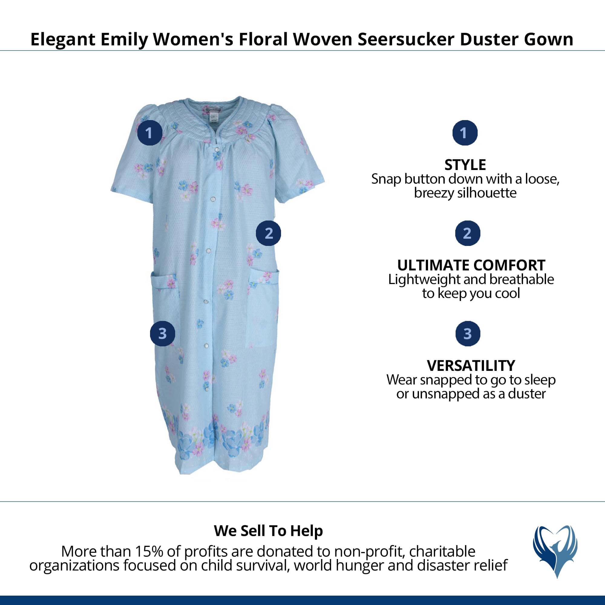Elegant Emily Women's Floral Woven Seersucker Duster Gown - Light Blue