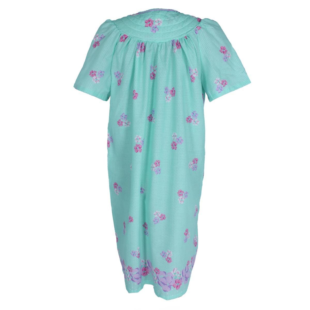 Elegant Emily Women's Floral Woven Seersucker Duster Gown - Mint
