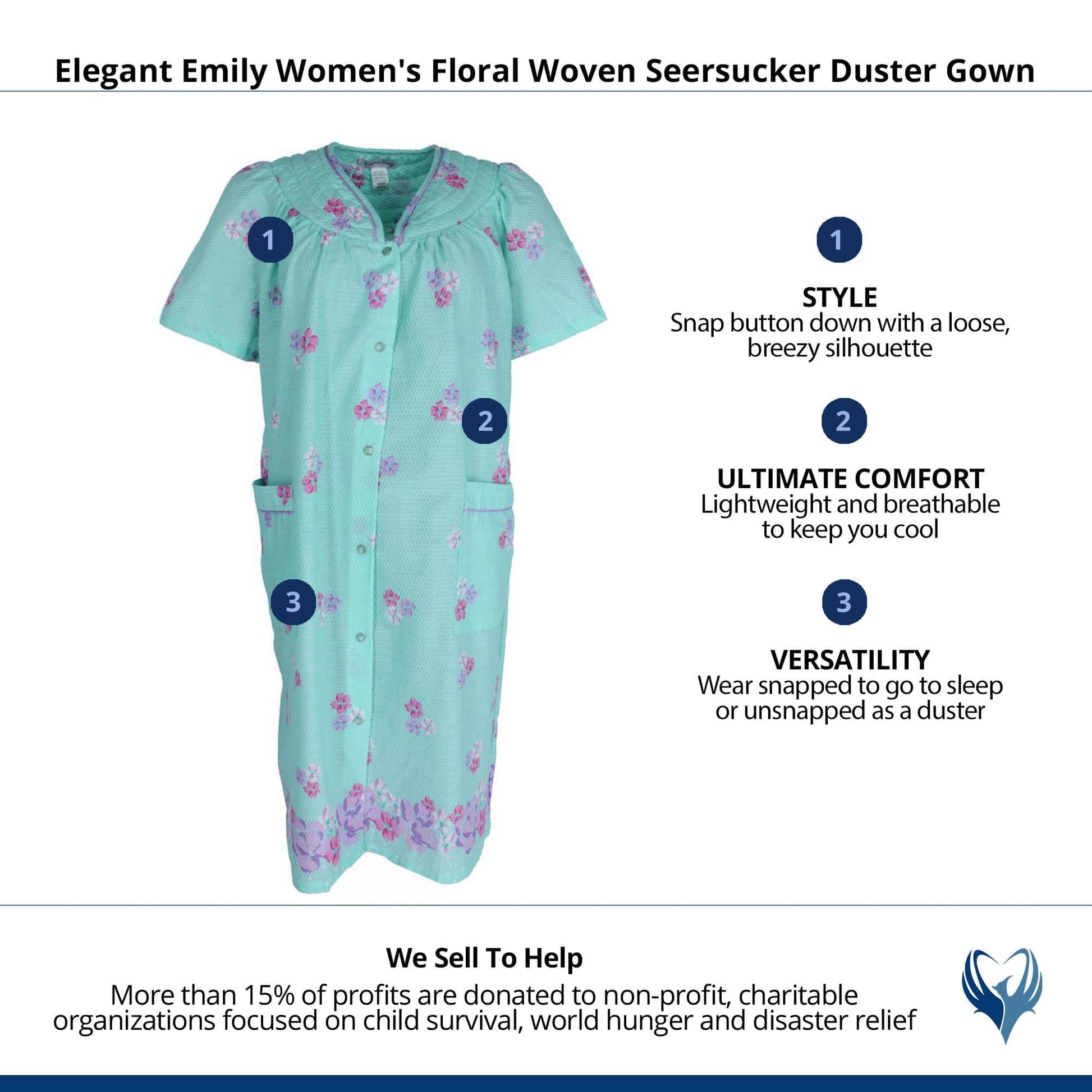 Elegant Emily Women's Floral Woven Seersucker Duster Gown - Mint