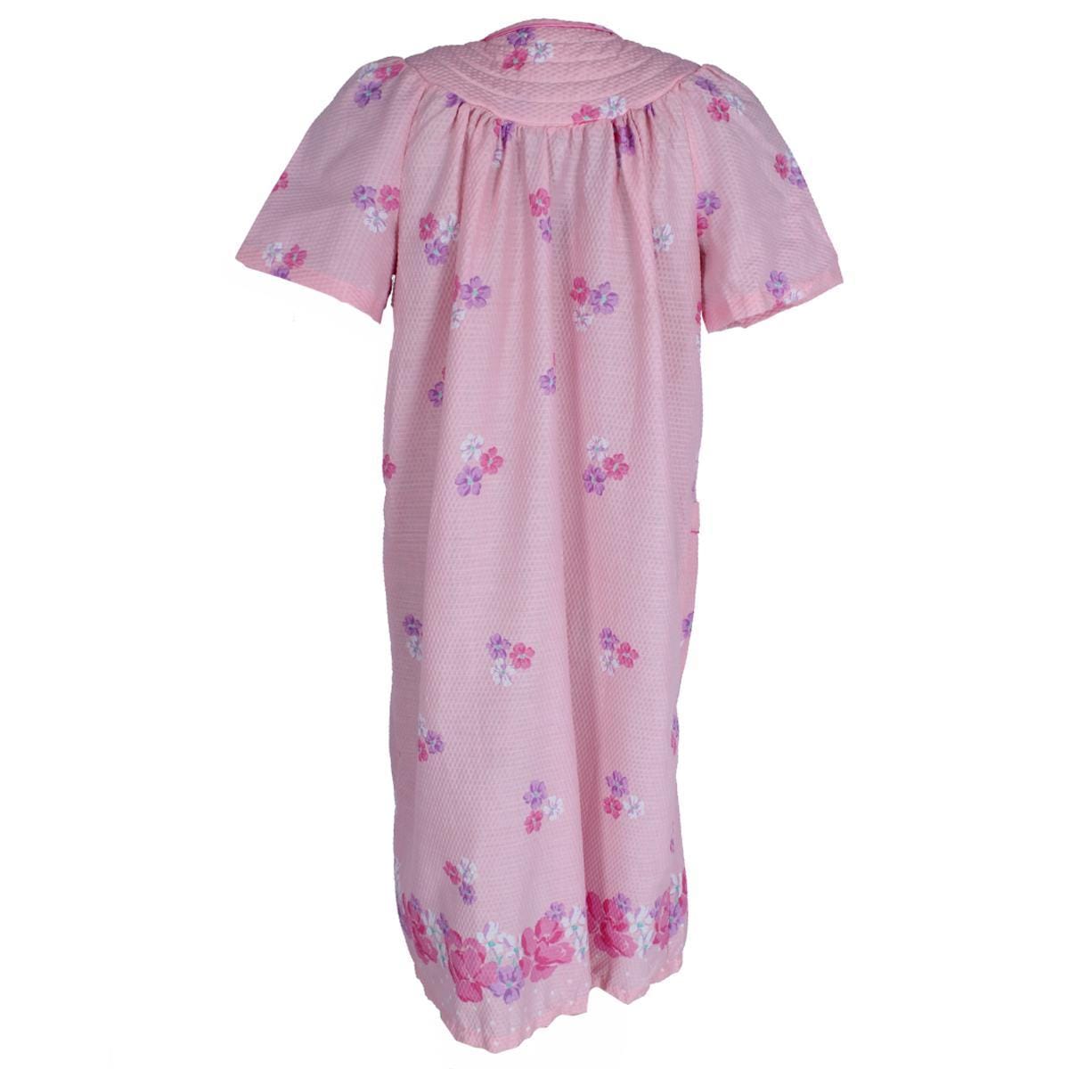 Elegant Emily Women's Floral Woven Seersucker Duster Gown - Pink