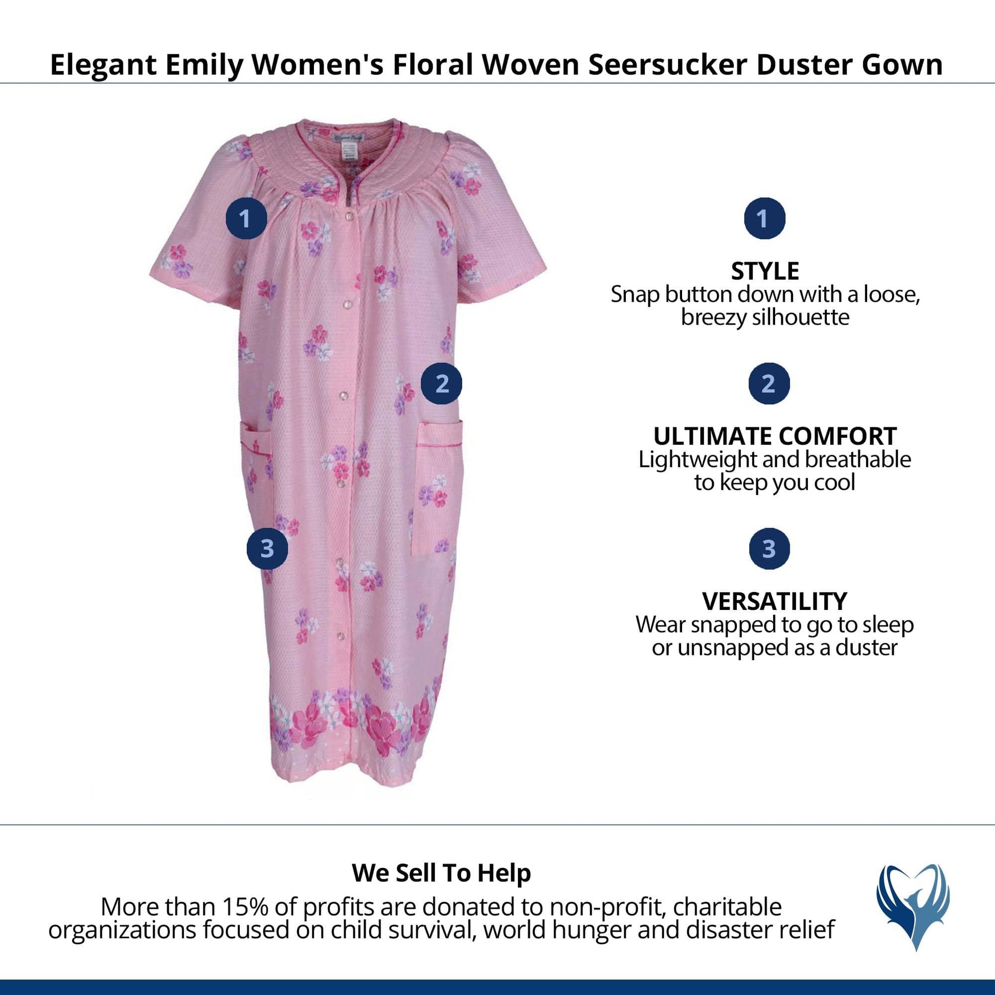 Elegant Emily Women's Floral Woven Seersucker Duster Gown - Pink
