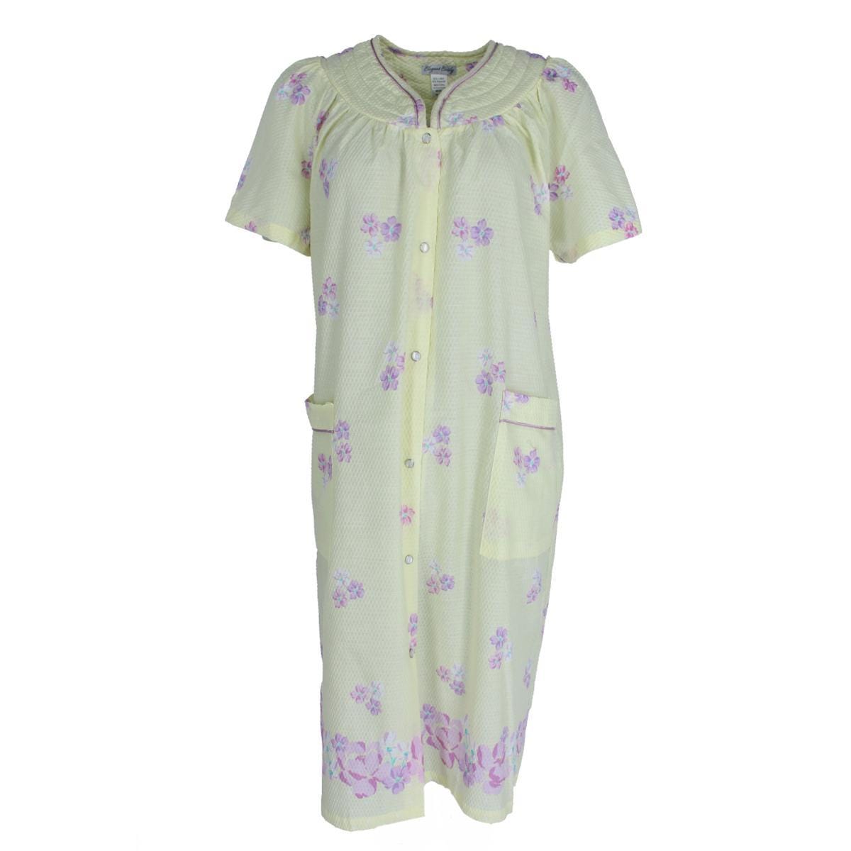 Elegant Emily Women's Floral Woven Seersucker Duster Gown - Yellow