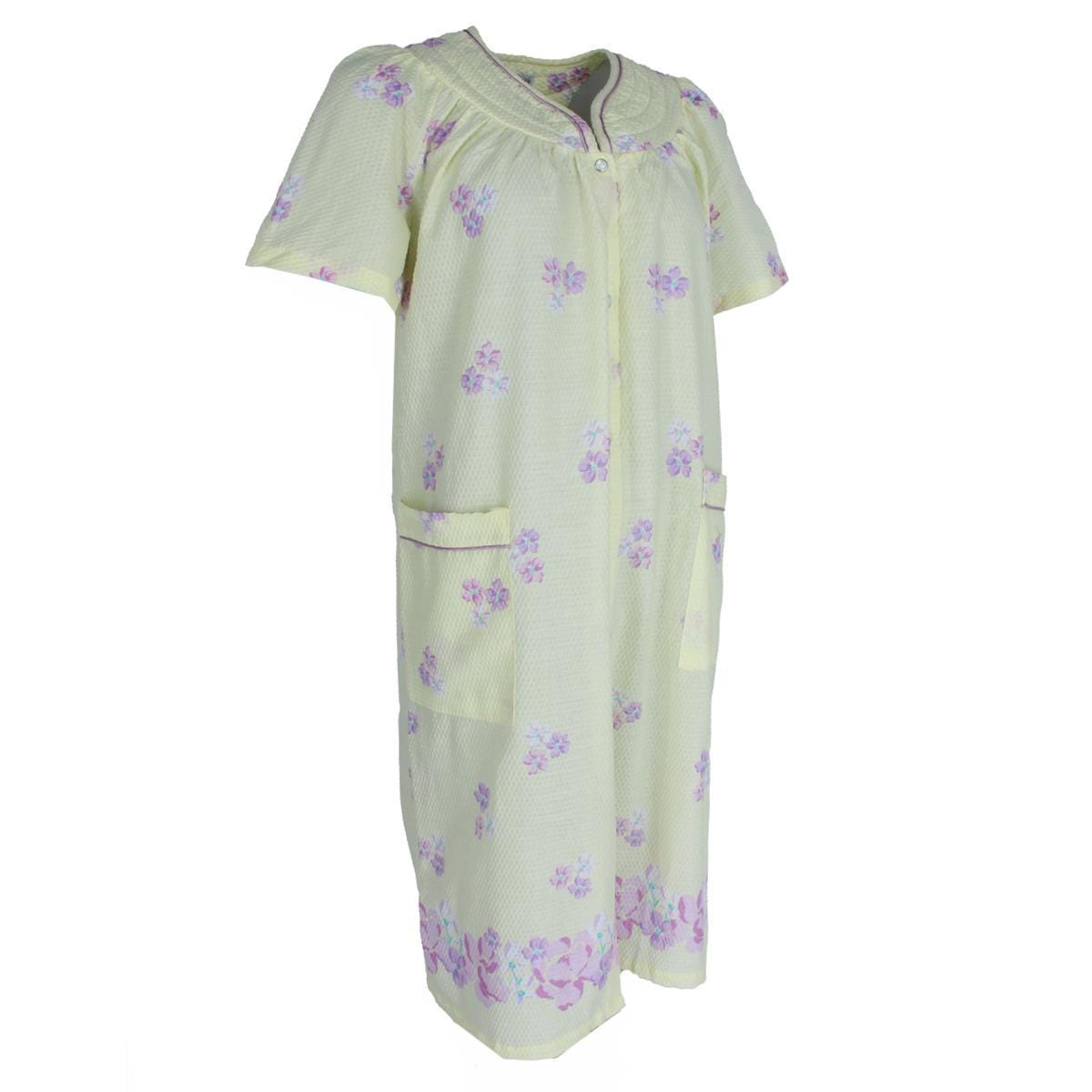 Elegant Emily Women's Floral Woven Seersucker Duster Gown - Yellow