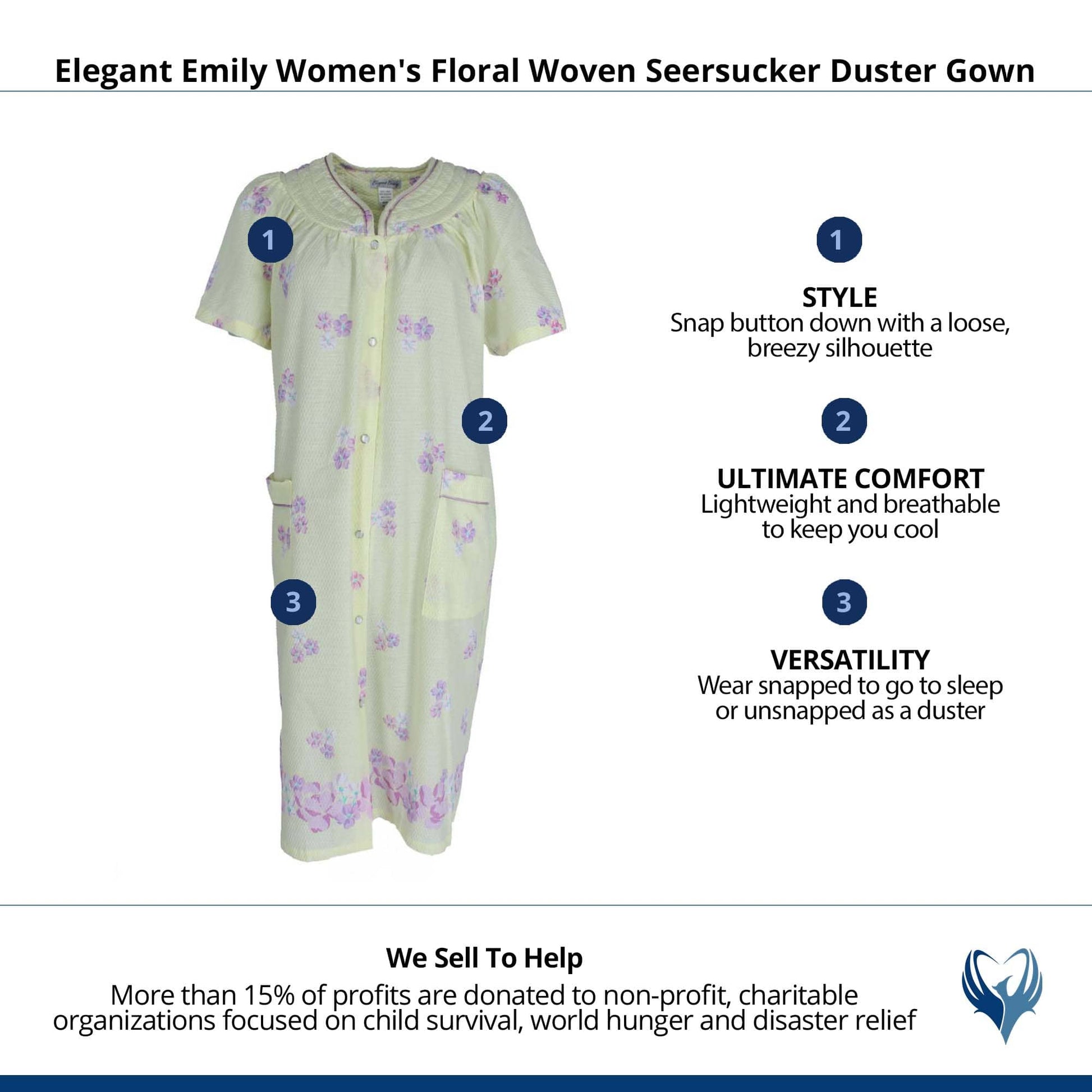 Elegant Emily Women's Floral Woven Seersucker Duster Gown - Yellow