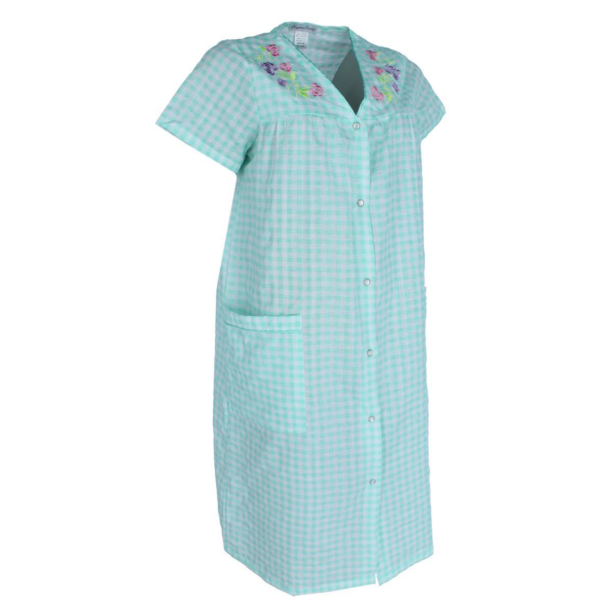 Elegant Emily Women's Gingham Button Down Duster with Floral Detailing - Green