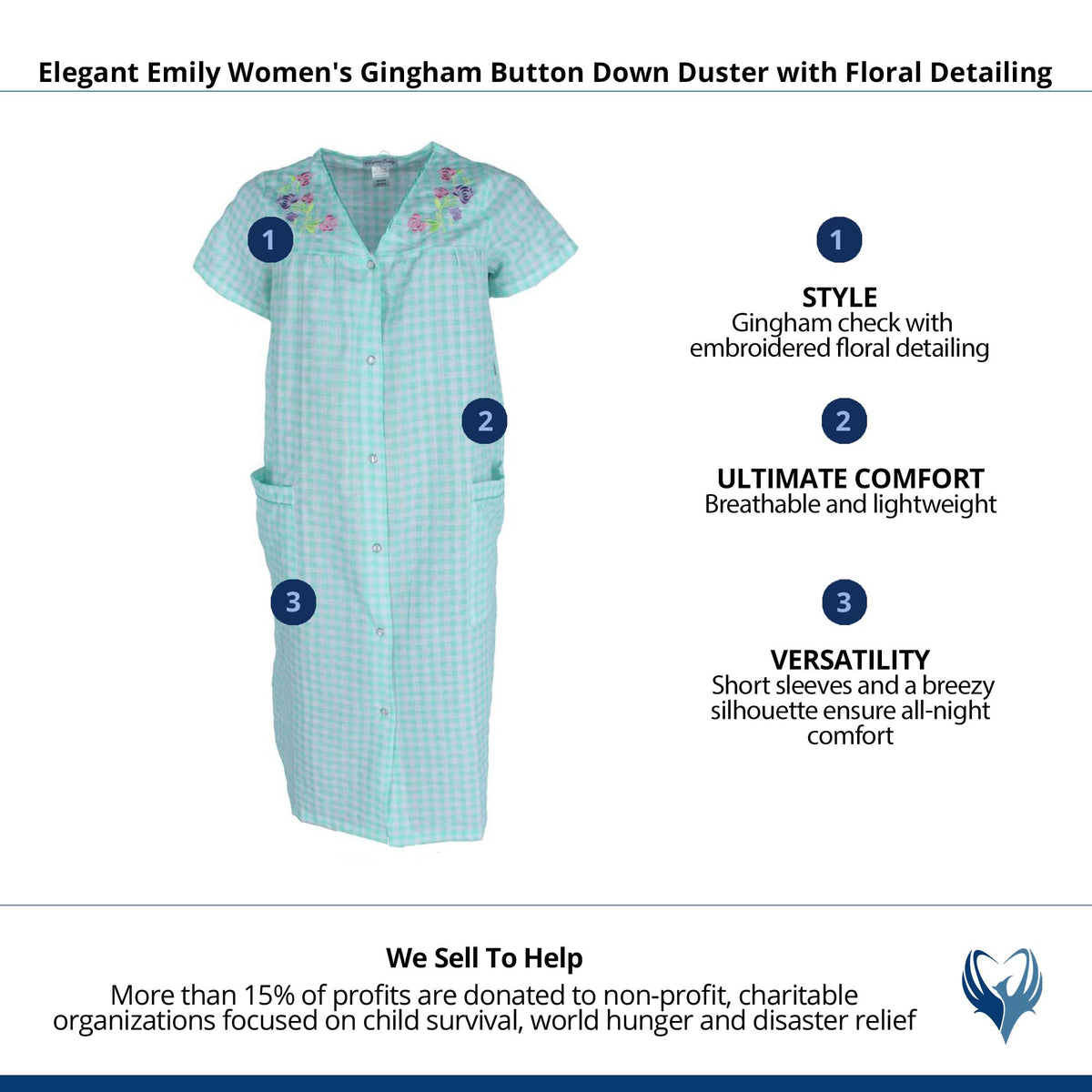 Elegant Emily Women's Gingham Button Down Duster with Floral Detailing - Green