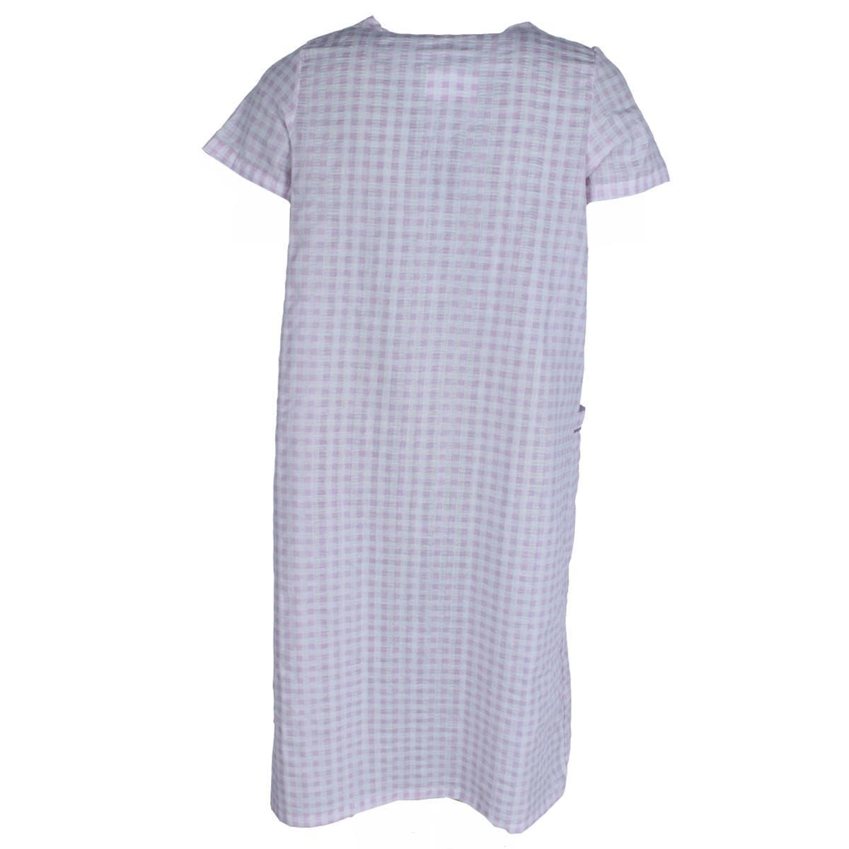 Elegant Emily Women's Gingham Button Down Duster with Floral Detailing - Purple