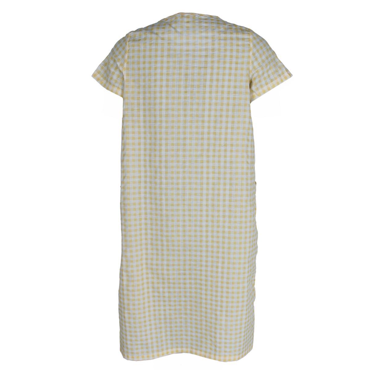 Elegant Emily Women's Gingham Button Down Duster with Floral Detailing - Yellow