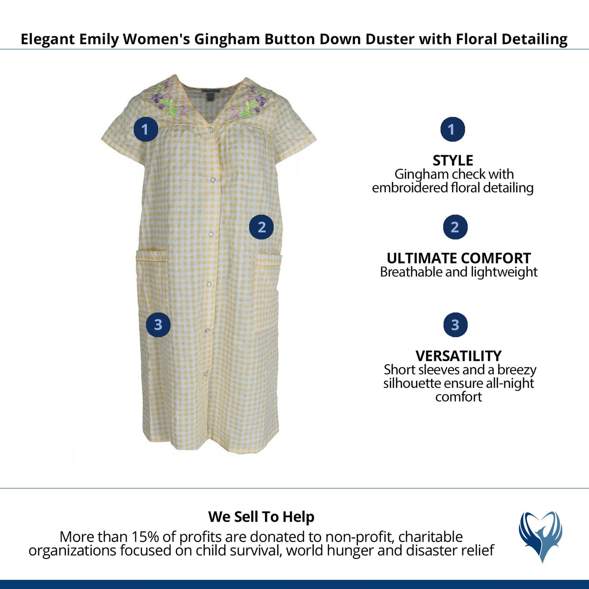 Elegant Emily Women's Gingham Button Down Duster with Floral Detailing - Yellow