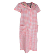 Women's Gingham Button Down Duster with Floral Detailing