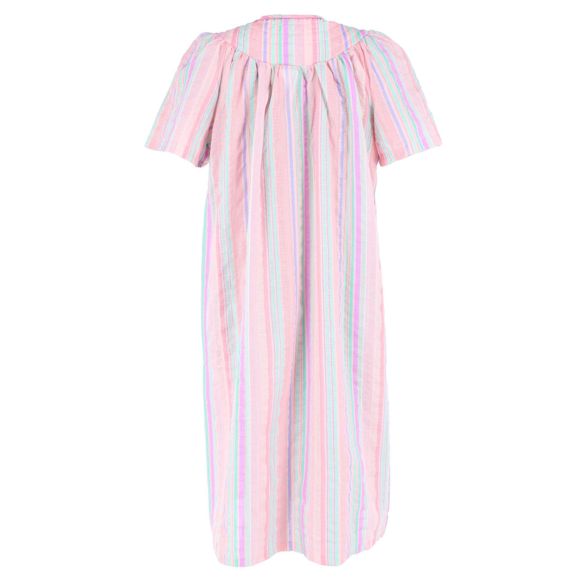 Elegant Emily Women's Woven Plisse Striped Duster Down - Multi