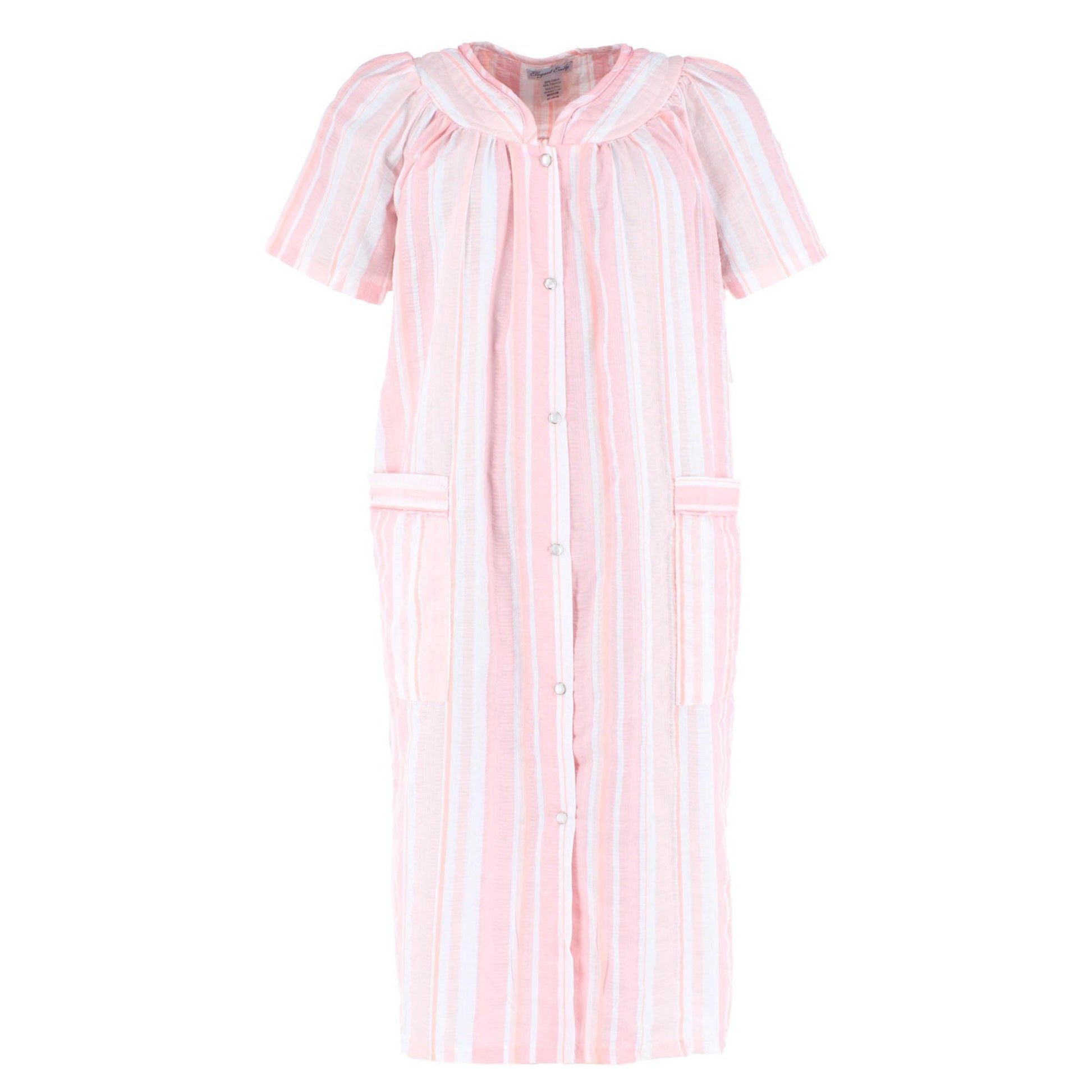Elegant Emily Women's Woven Plisse Striped Duster Down - Peach
