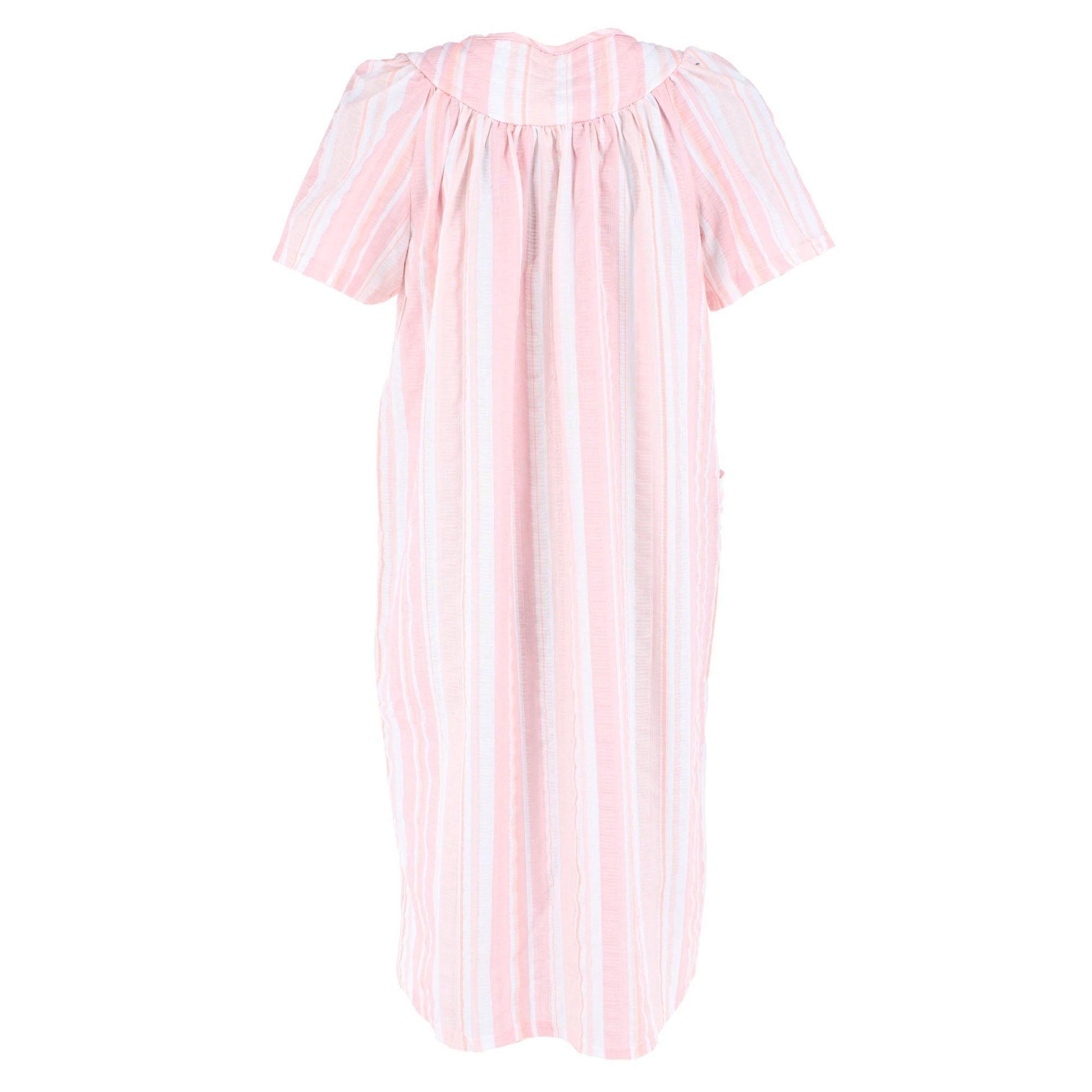 Elegant Emily Women's Woven Plisse Striped Duster Down - Peach
