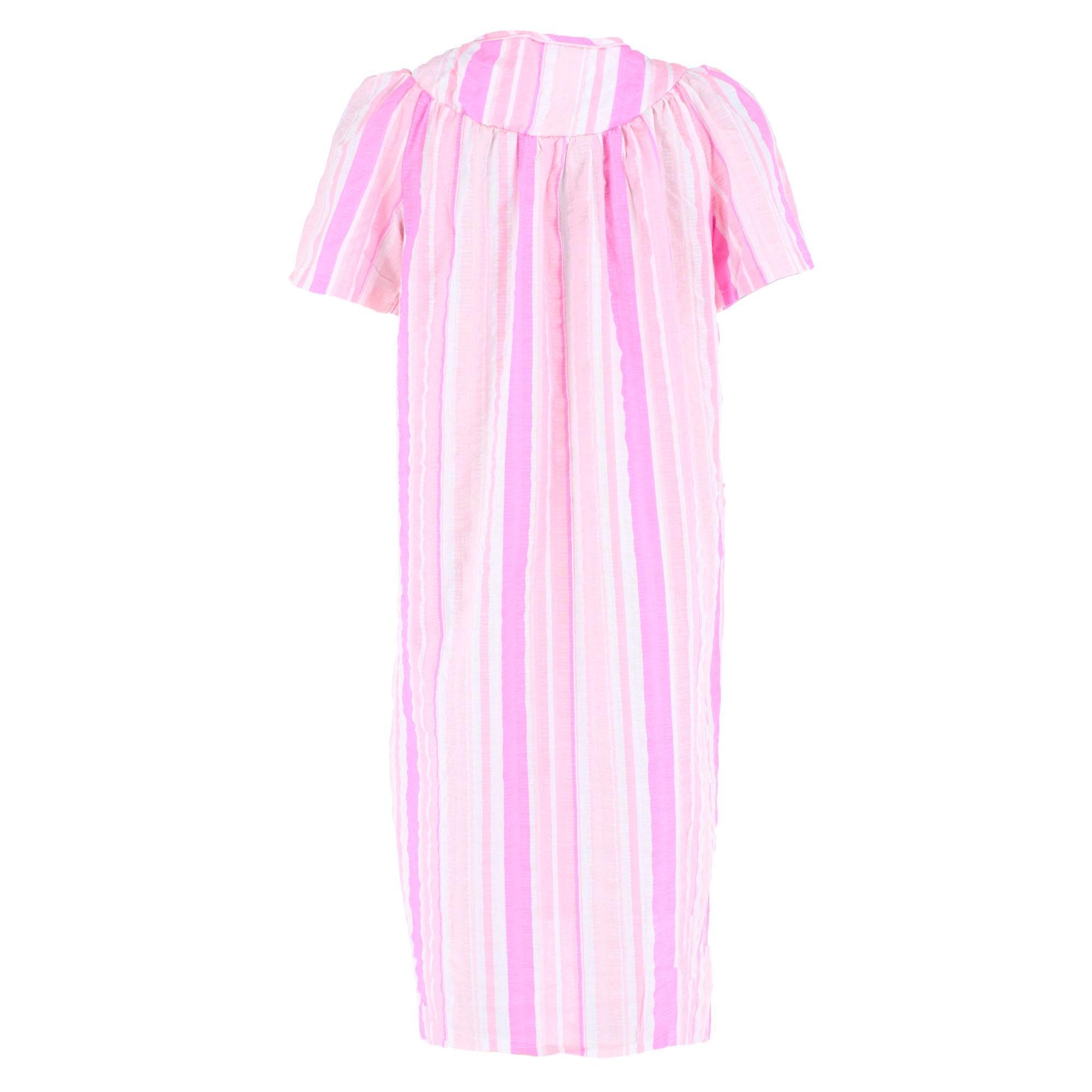 Elegant Emily Women's Woven Plisse Striped Duster Down - Pink