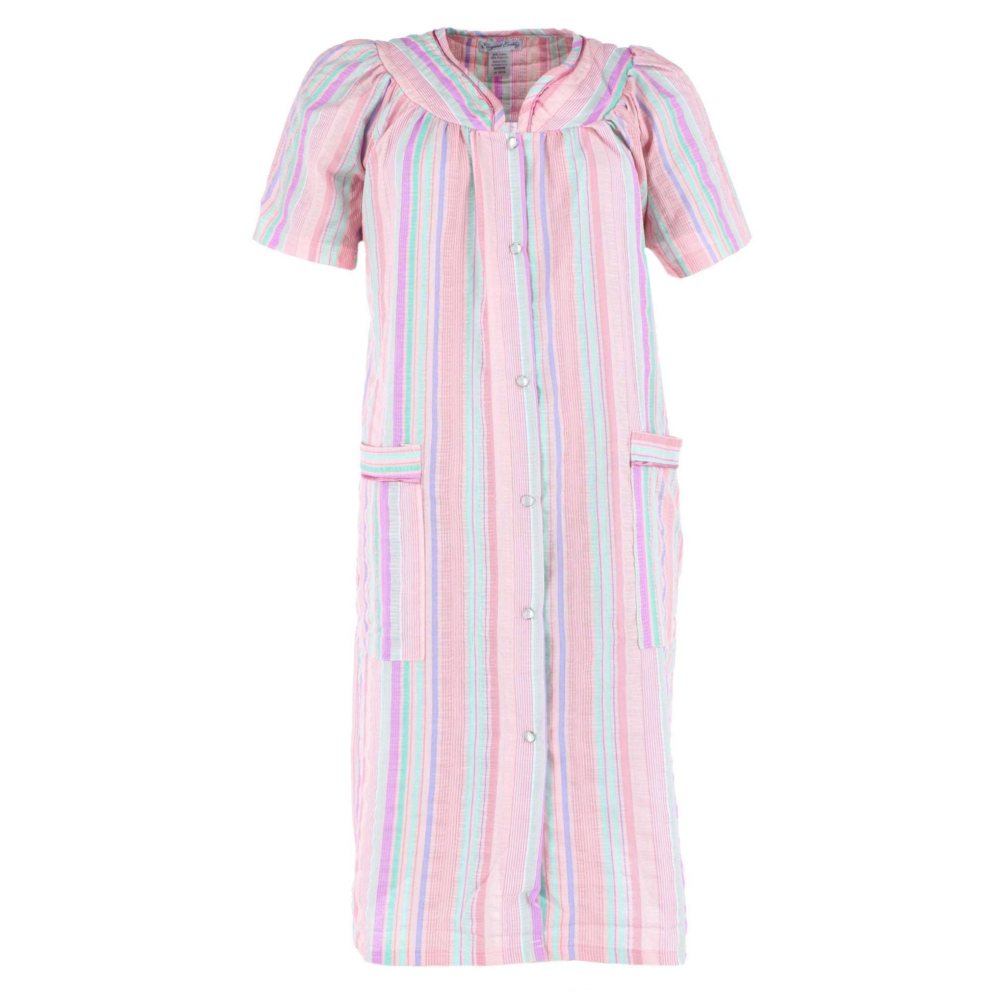Elegant Emily Women's Woven Plisse Striped Duster Down - Women's Woven Plisse Striped Duster Down