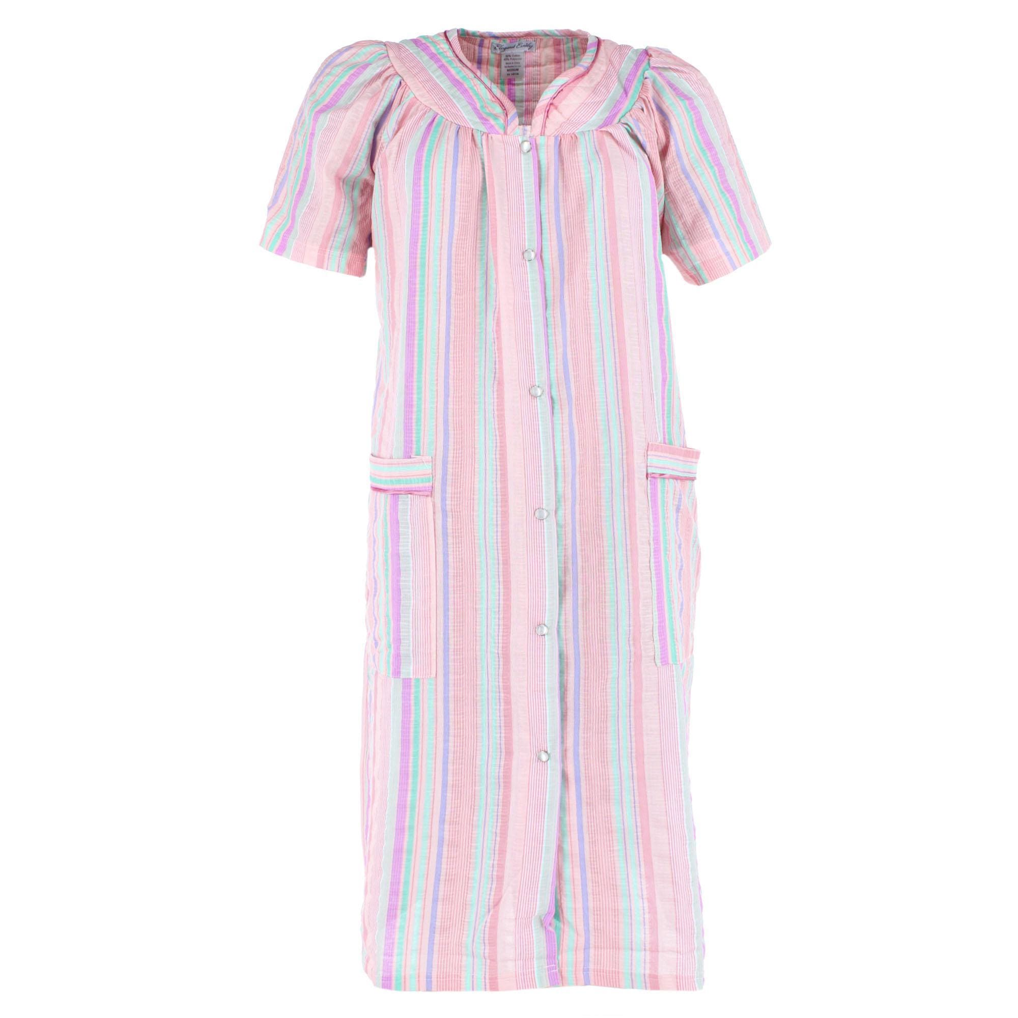Elegant Emily Women's Woven Plisse Striped Duster Down - Women's Woven Plisse Striped Duster Down