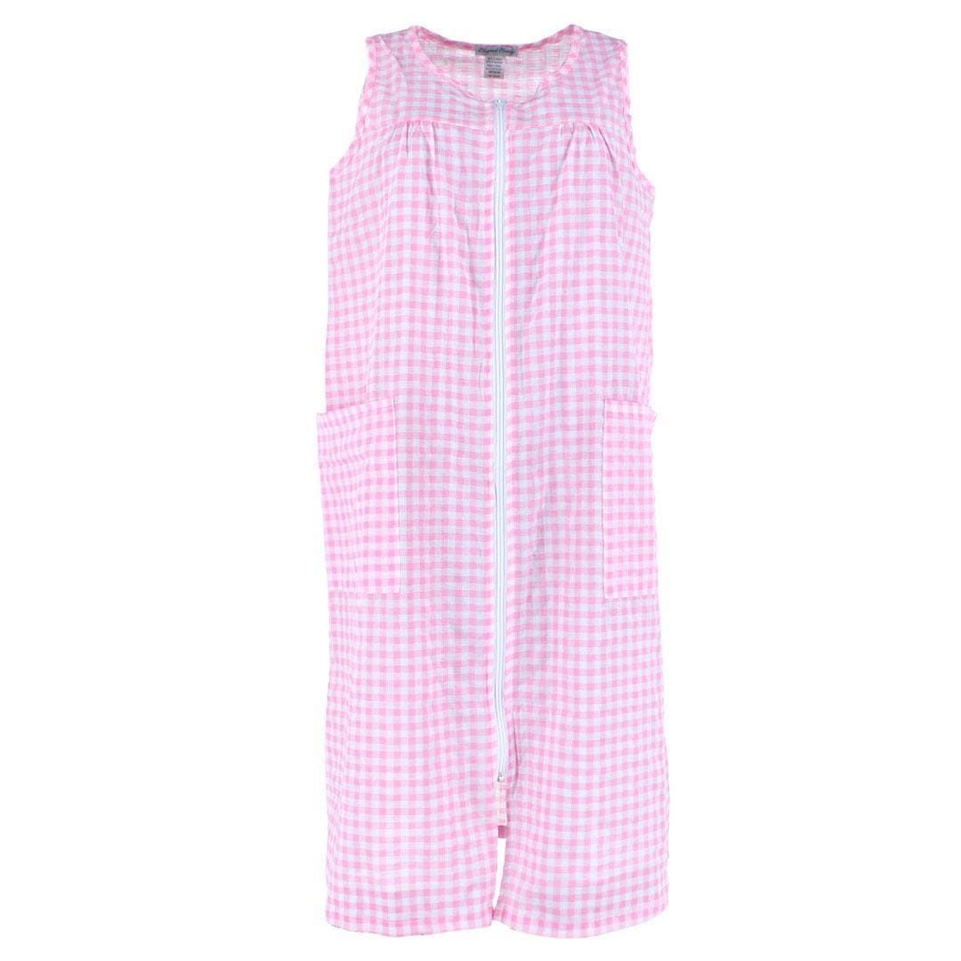 Elegant Emily Women's Woven Gingham Sleeveless Duster - Pink