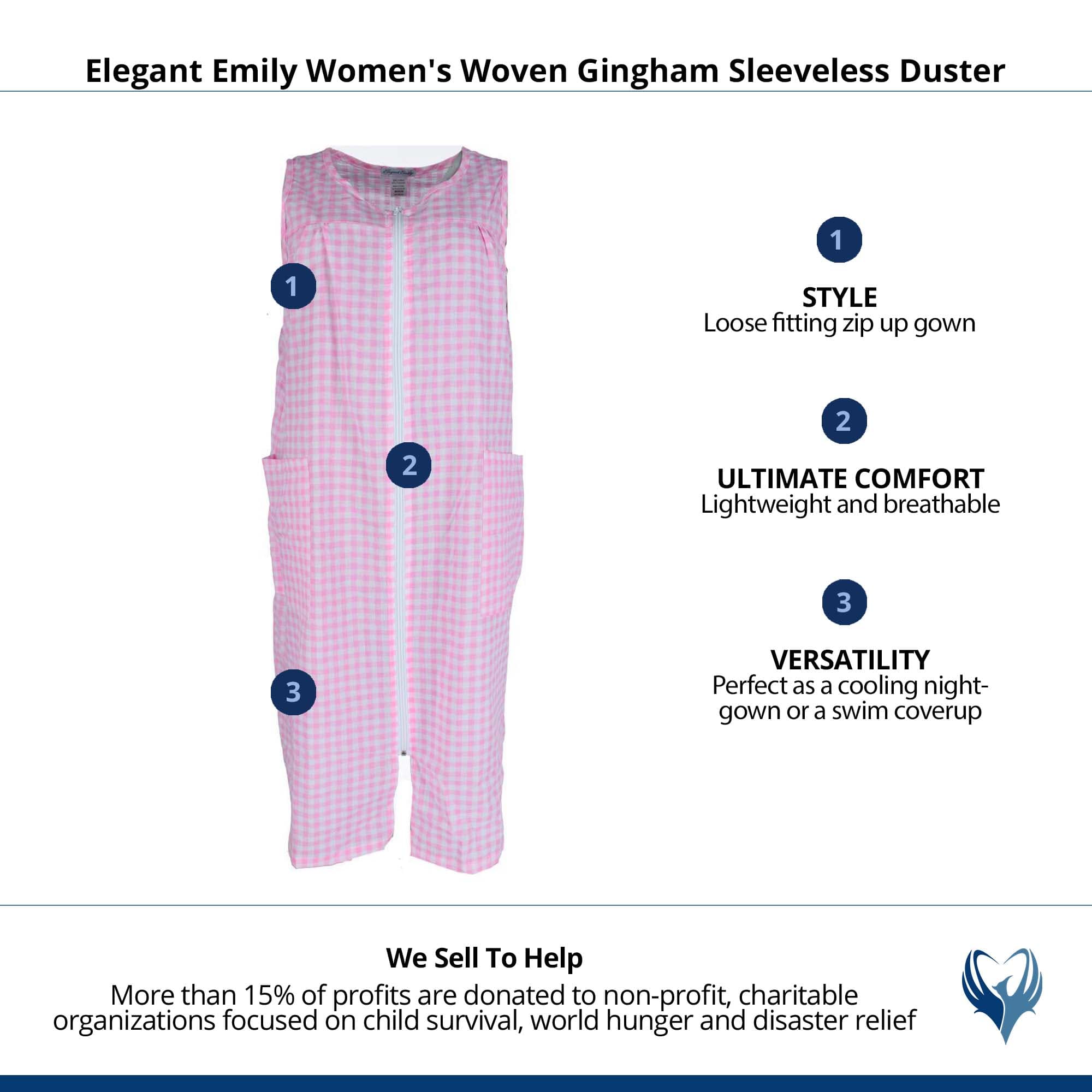 Elegant Emily Women's Woven Gingham Sleeveless Duster - Pink