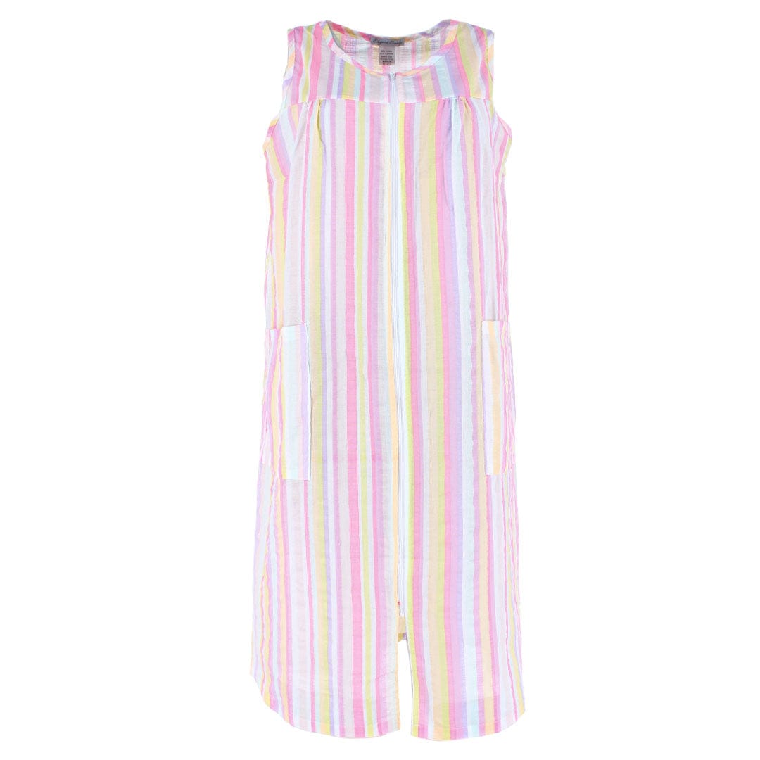 Elegant Emily Women's Woven Striped Sleeveless Duster Gown - Multi