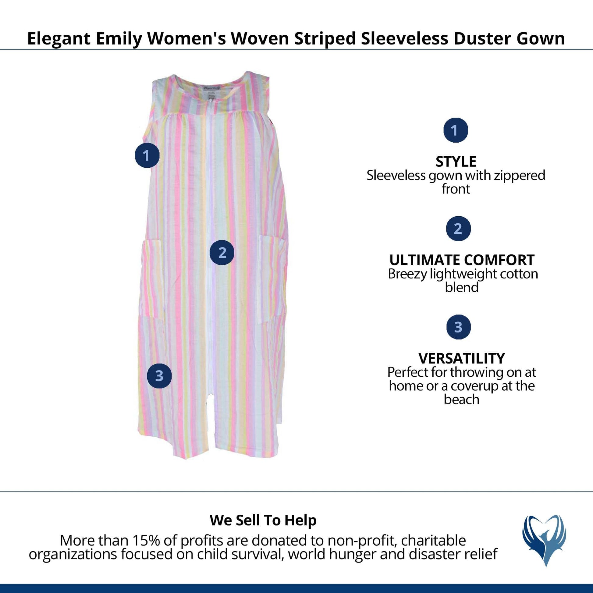 Elegant Emily Women's Woven Striped Sleeveless Duster Gown - Multi