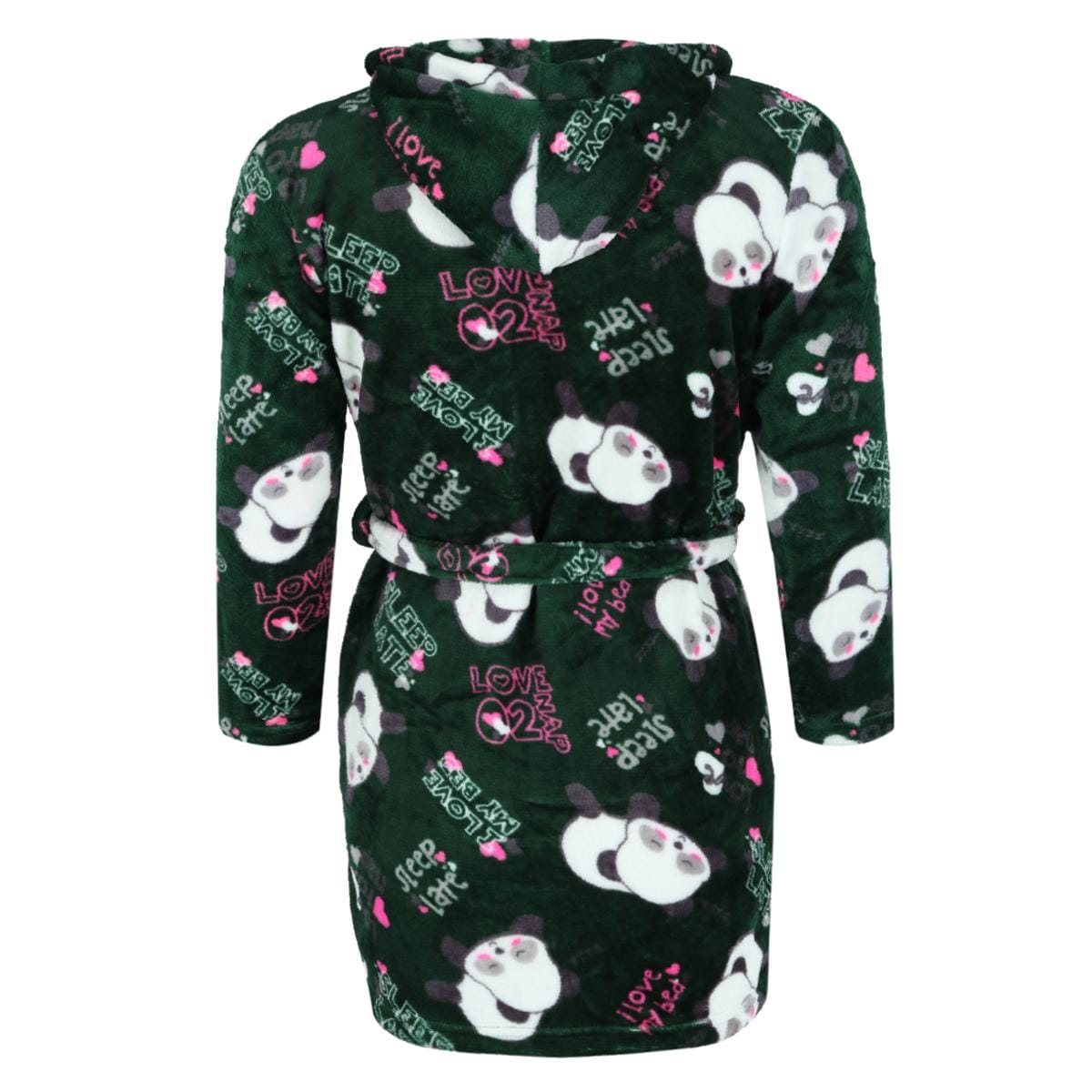 5 More Minutes Girl's Panda Print Hooded Plush Robe - Green