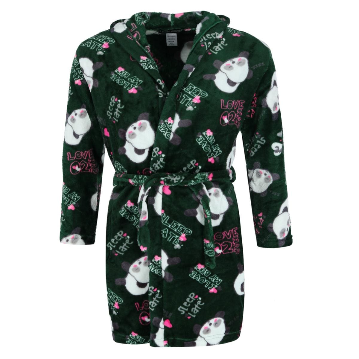 5 More Minutes Girl's Panda Print Hooded Plush Robe - Girl's Panda Print Hooded Plush Robe