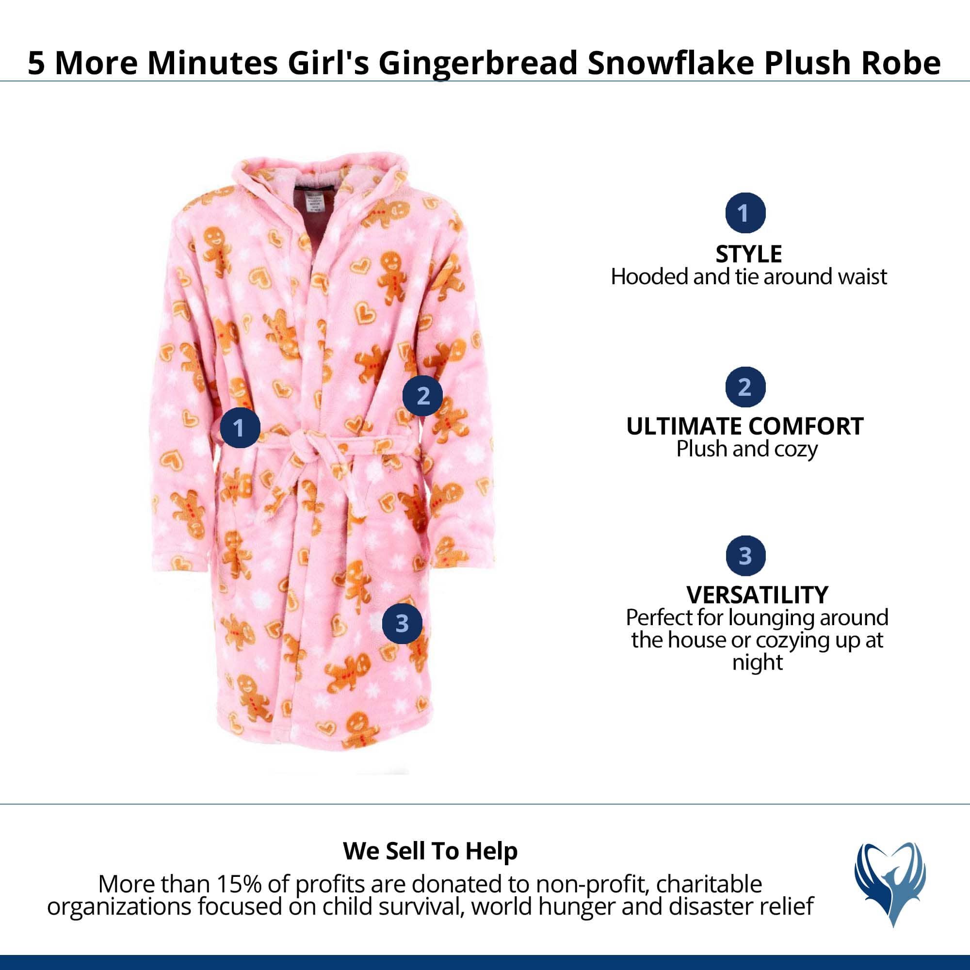 5 More Minutes Girl's Gingerbread Snowflake Plush Robe - Pink