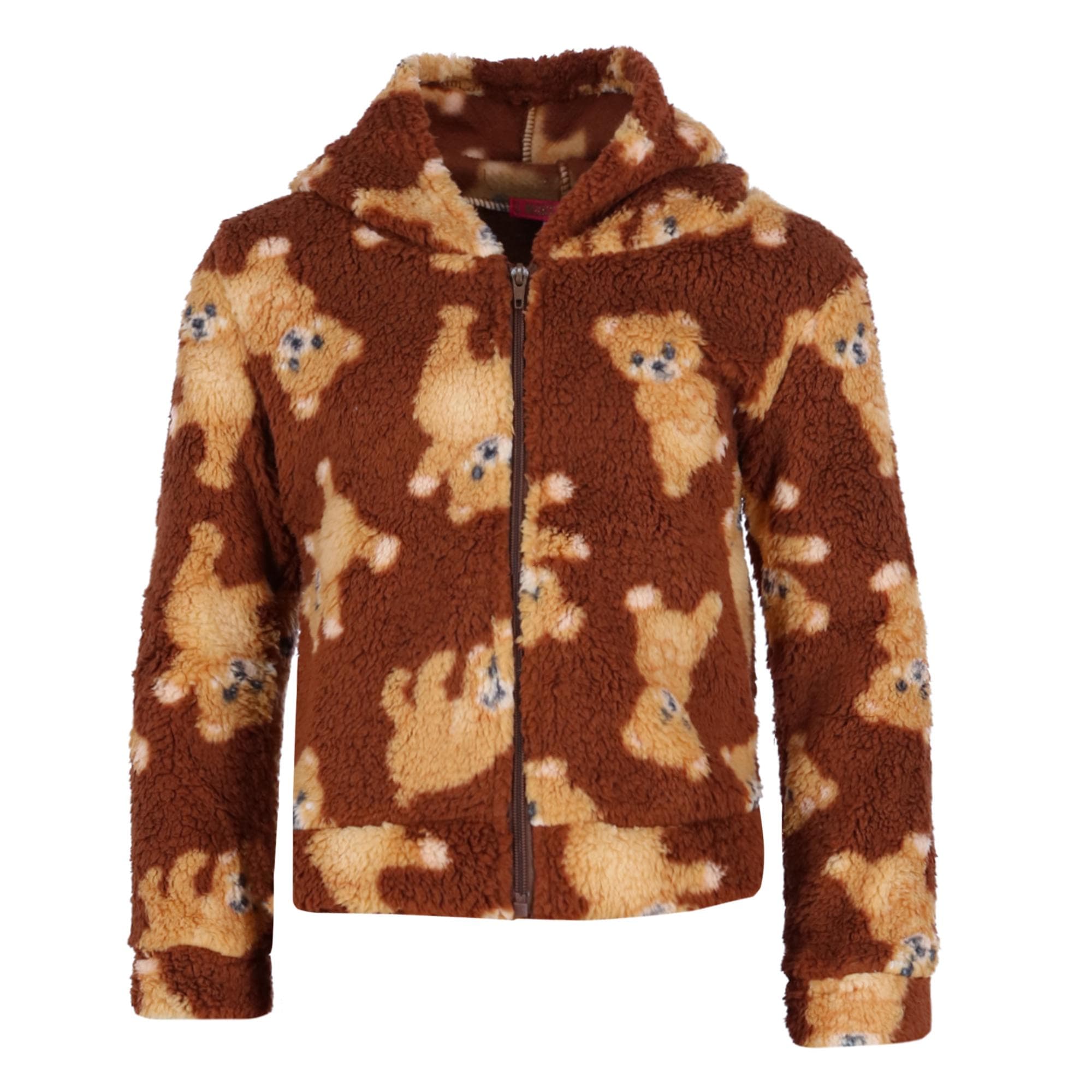5 More Minutes Girl's Teddy Bear Sherpa Jacket and Pants PJ Set - Brown