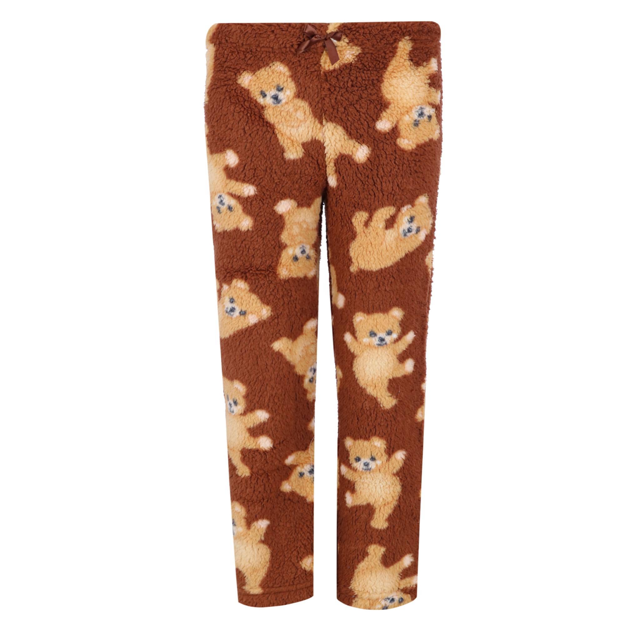5 More Minutes Girl's Teddy Bear Sherpa Jacket and Pants PJ Set - Brown