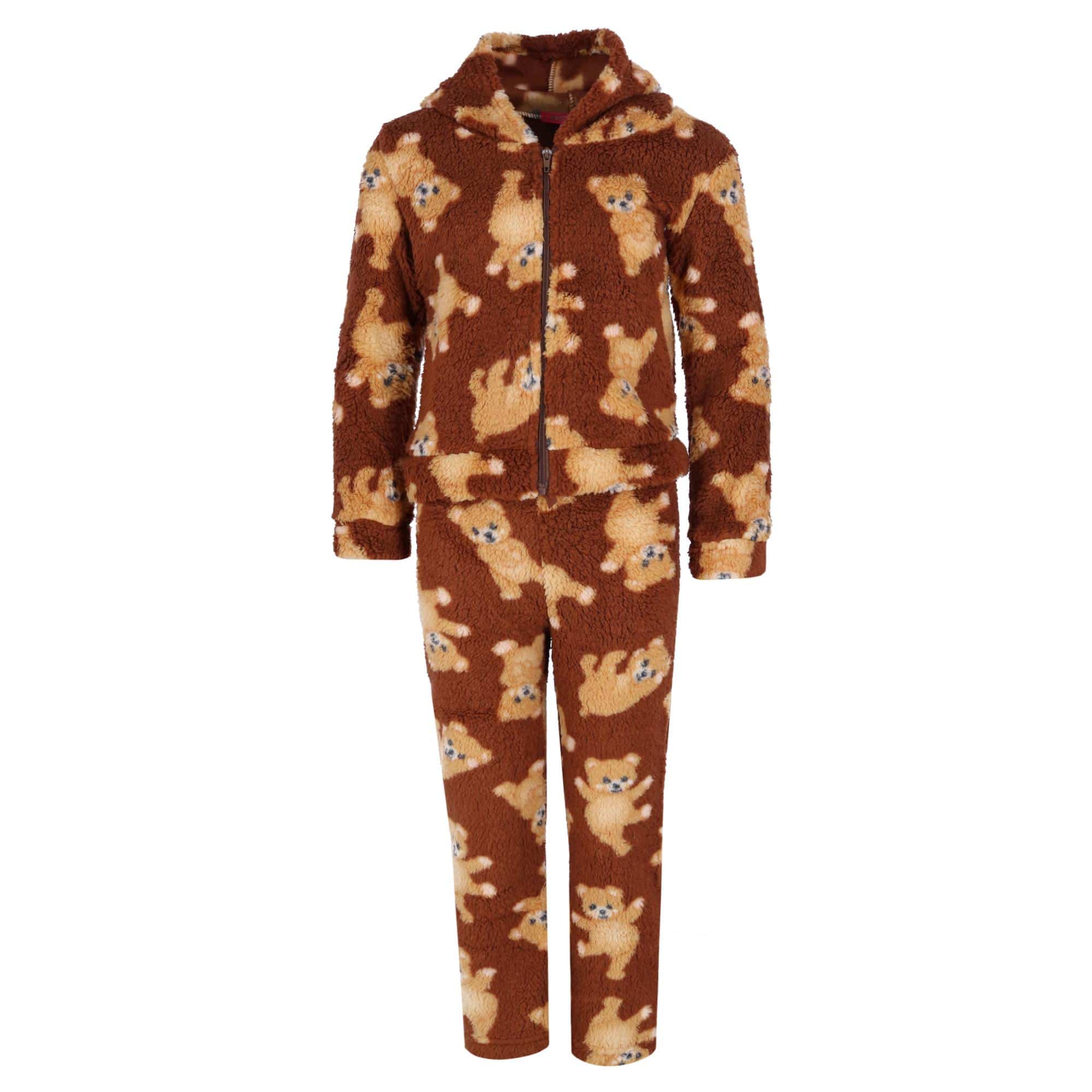 Girl's Teddy Bear Sherpa Jacket and Pants PJ Set