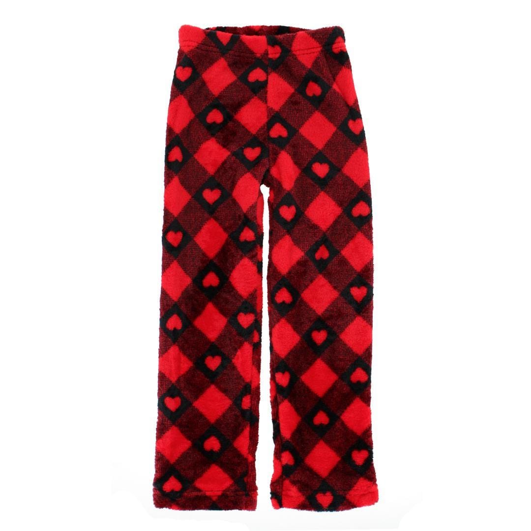 5 More Minutes Girls Buffalo Check Hearts Love Pant Plush Lounge Set - Red
