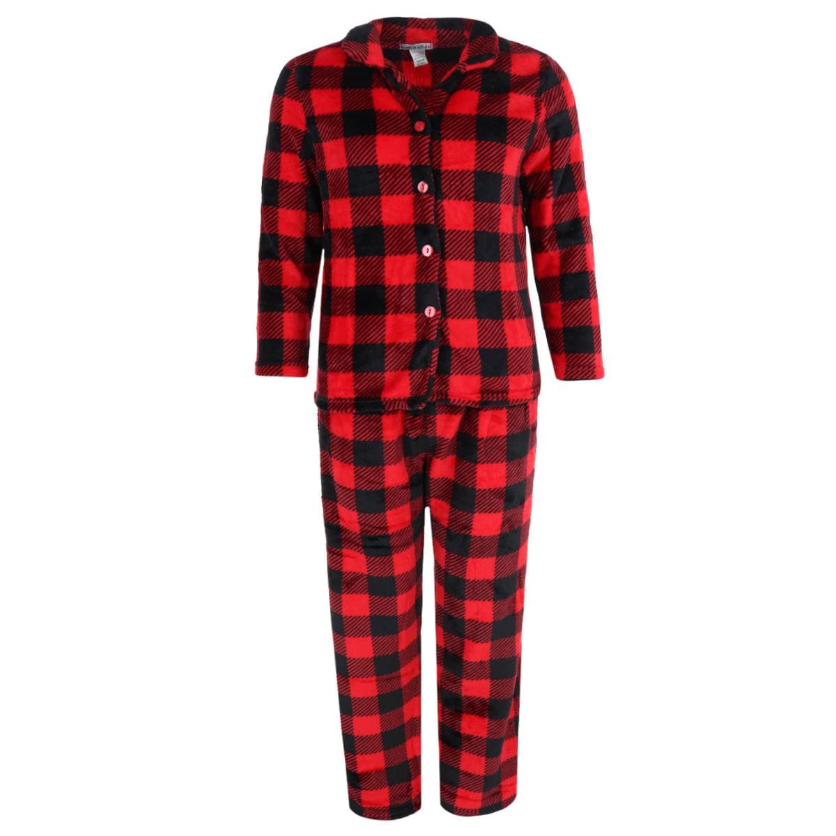 em & alfie Women's Buffalo Check Long Sleeve 3 Piece Pajama Set - Red