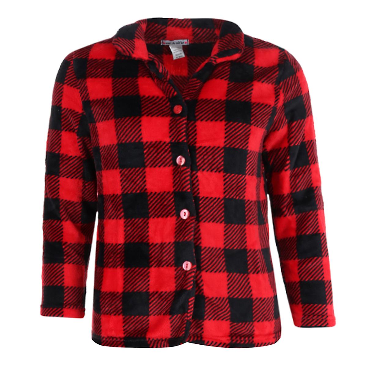 em & alfie Women's Buffalo Check Long Sleeve 3 Piece Pajama Set - Red