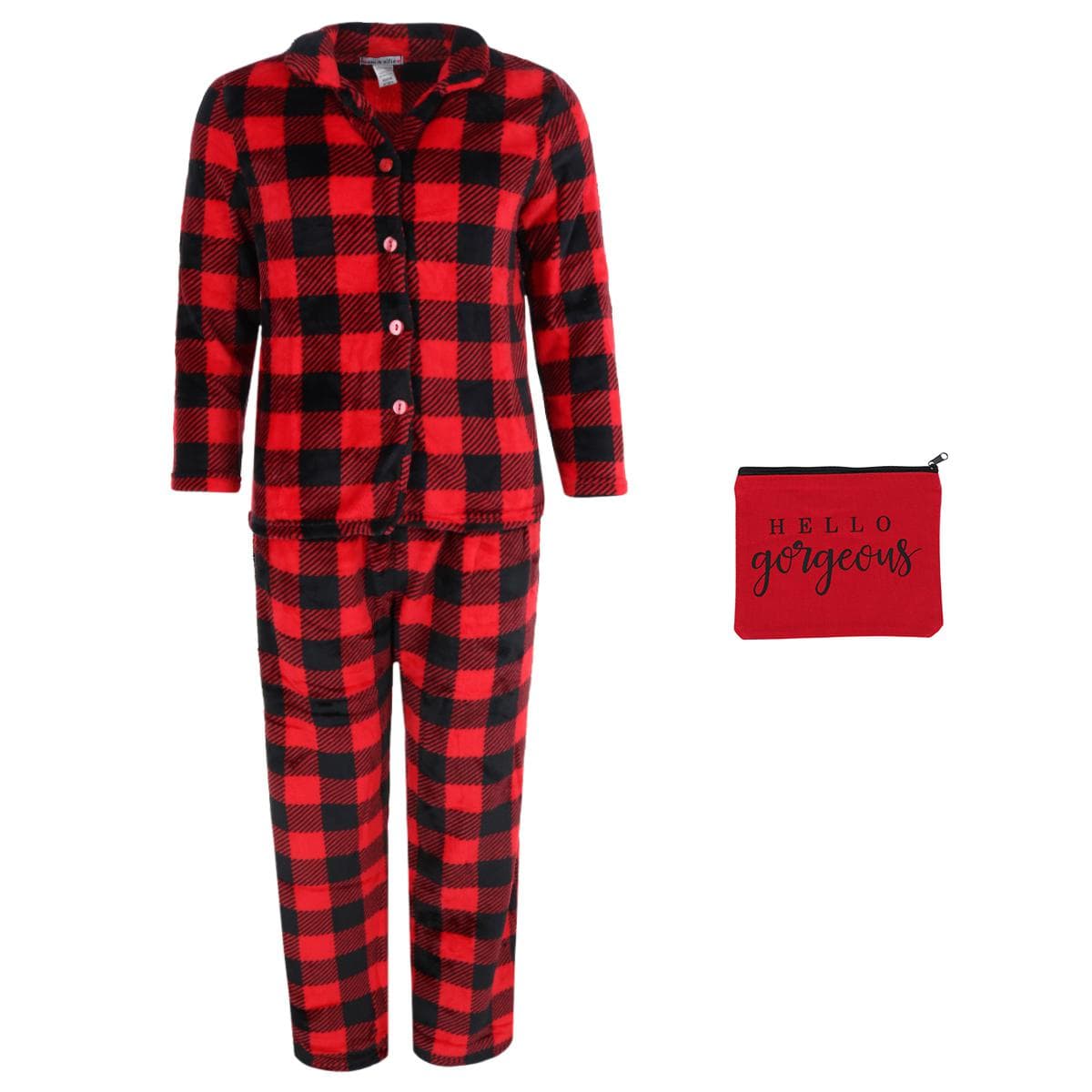 em & alfie Women's Buffalo Check Long Sleeve 3 Piece Pajama Set - Women's Buffalo Check Long Sleeve 3 Piece Pajama Set