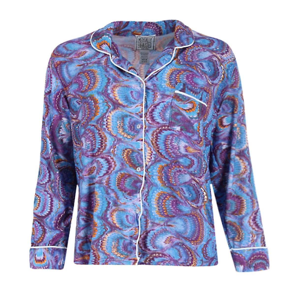 Mentally Exhausted Women's Peacock Swirl Pajama Set - Blue