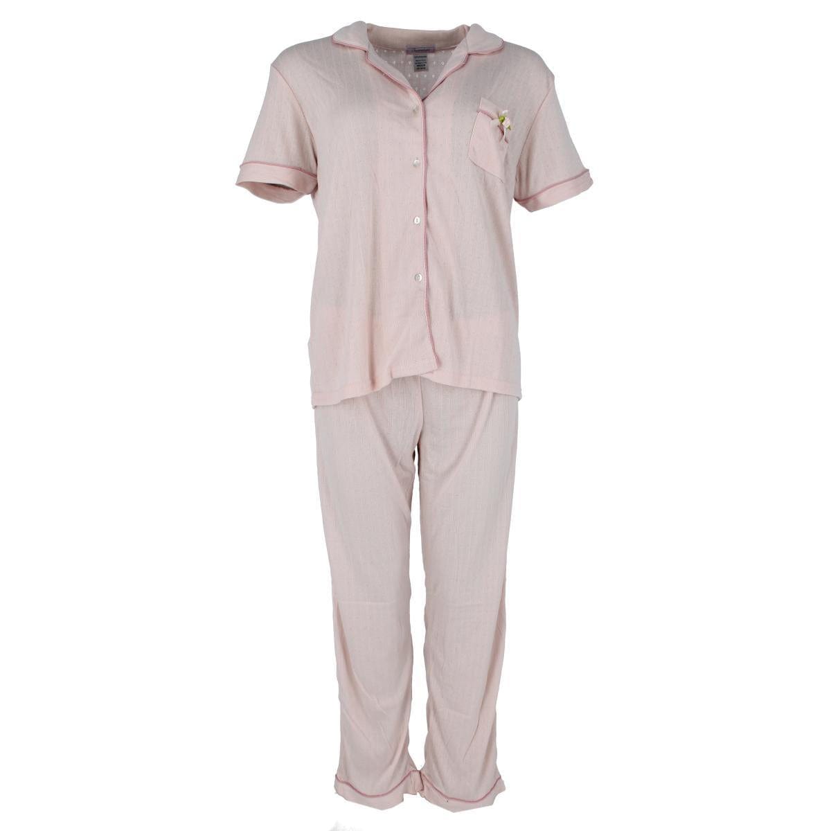 Overslept Women's Pointelle Notch Collar Short Sleeve Pajama Set - Pink