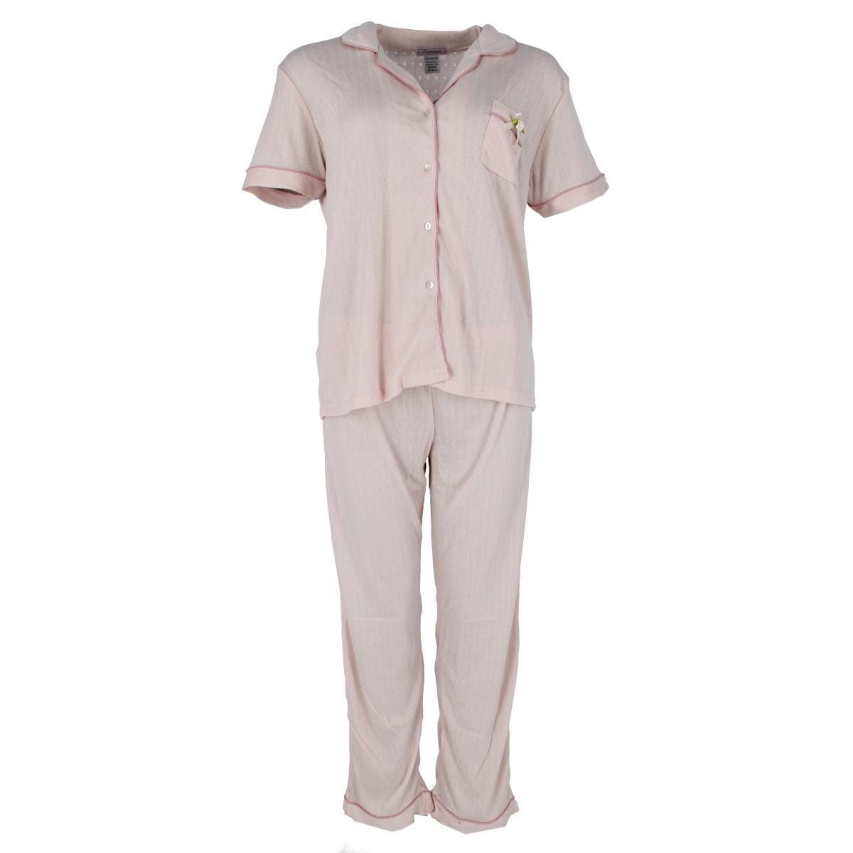 Overslept Women's Pointelle Notch Collar Short Sleeve Pajama Set - Pink
