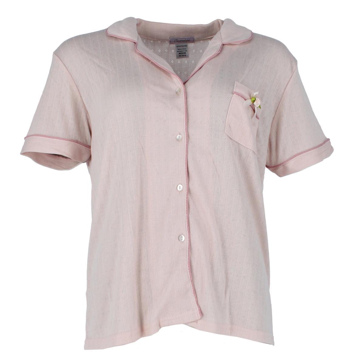 Overslept Women's Pointelle Notch Collar Short Sleeve Pajama Set - Pink