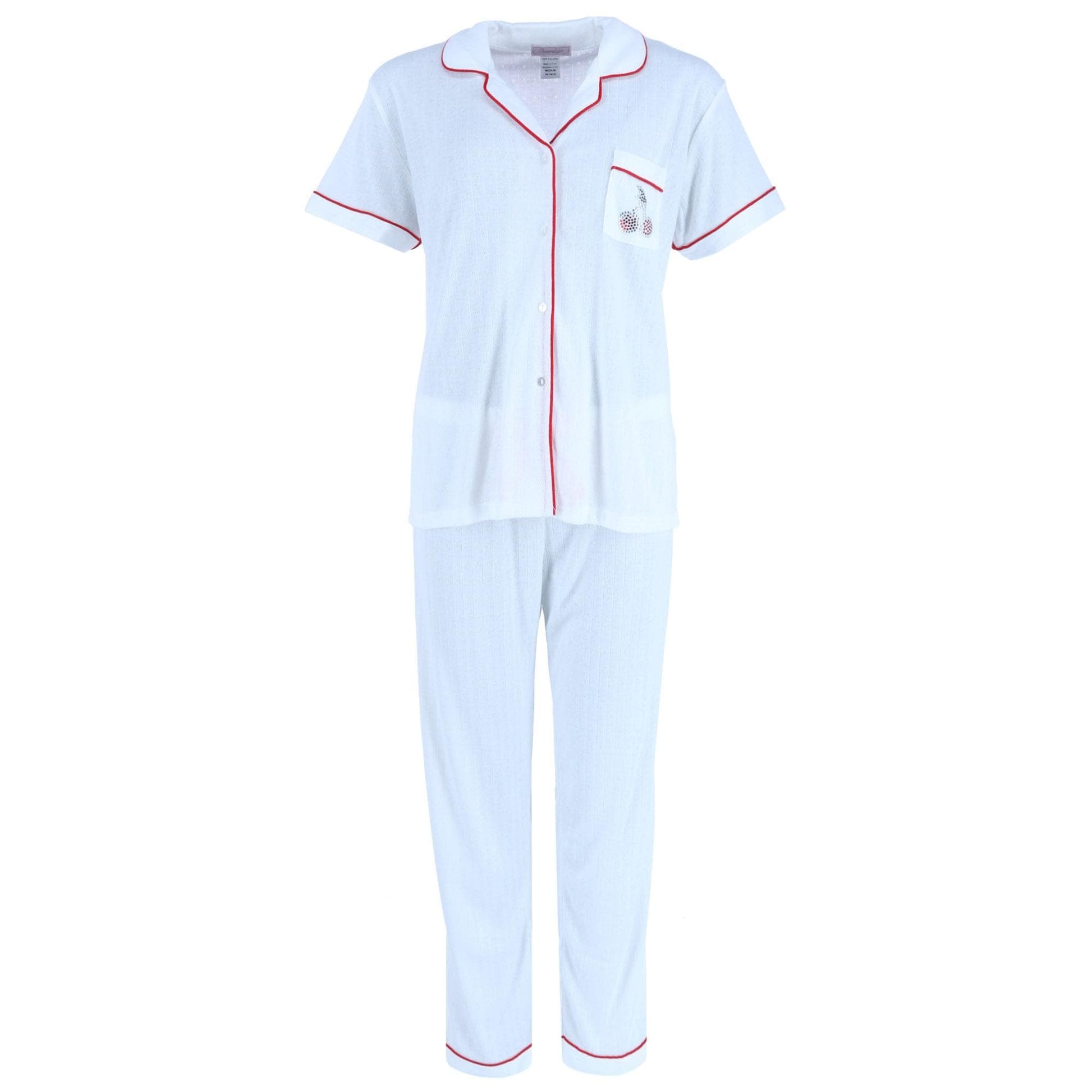 Overslept Women's Pointelle Cherries Notch Pajama Set - White
