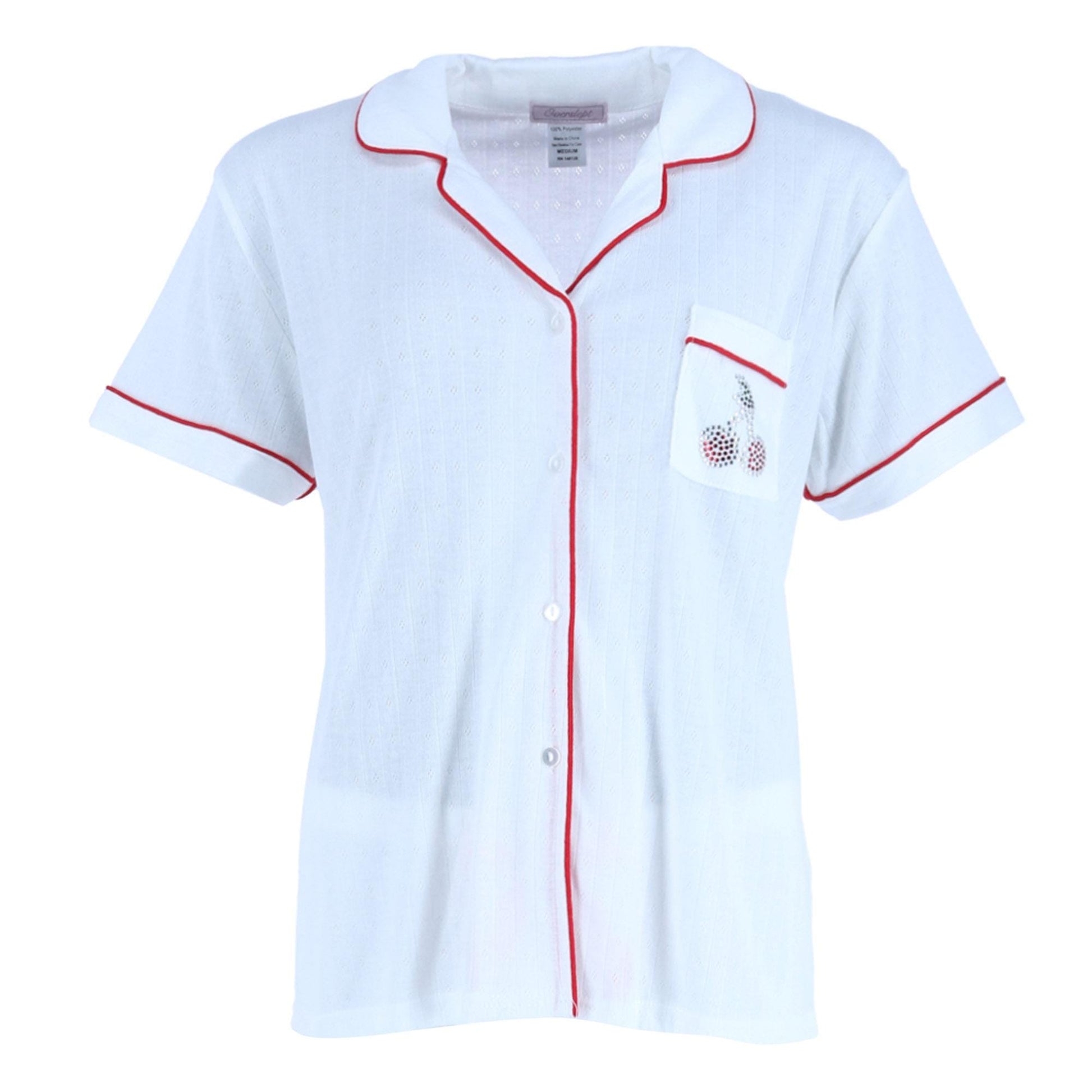 Overslept Women's Pointelle Cherries Notch Pajama Set - White